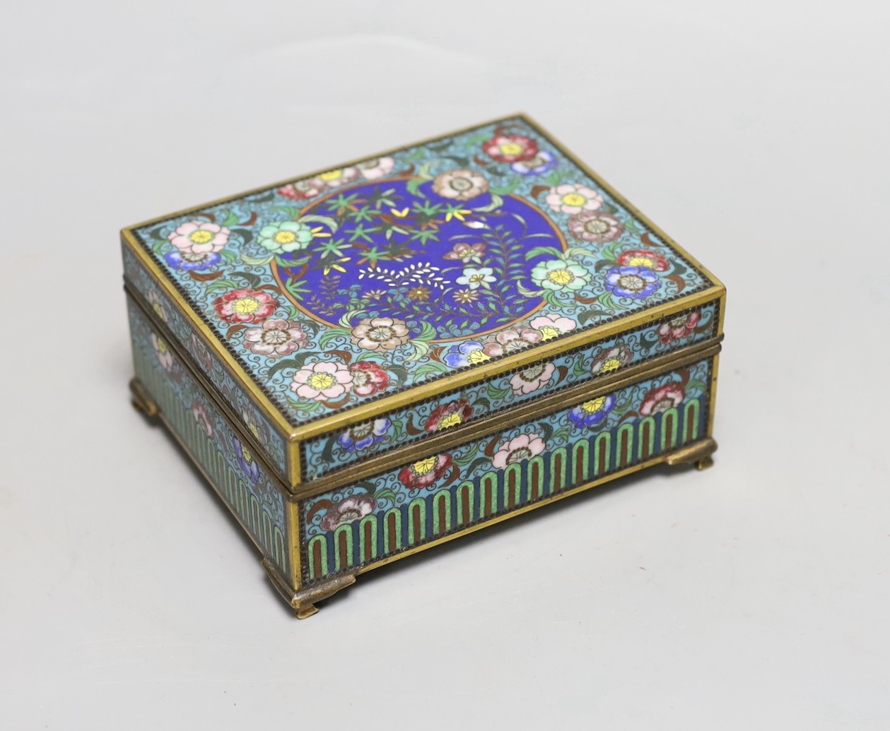 A Japanese Meiji period cloisonné enamel box, 12cm wide                                                                                                                                                                     