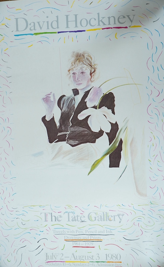 After David Hockney (b.1937), Exhibition poster, Tate Gallery, 1980, 76 x 50cm, unframed. Condition - fair                                                                                                                  