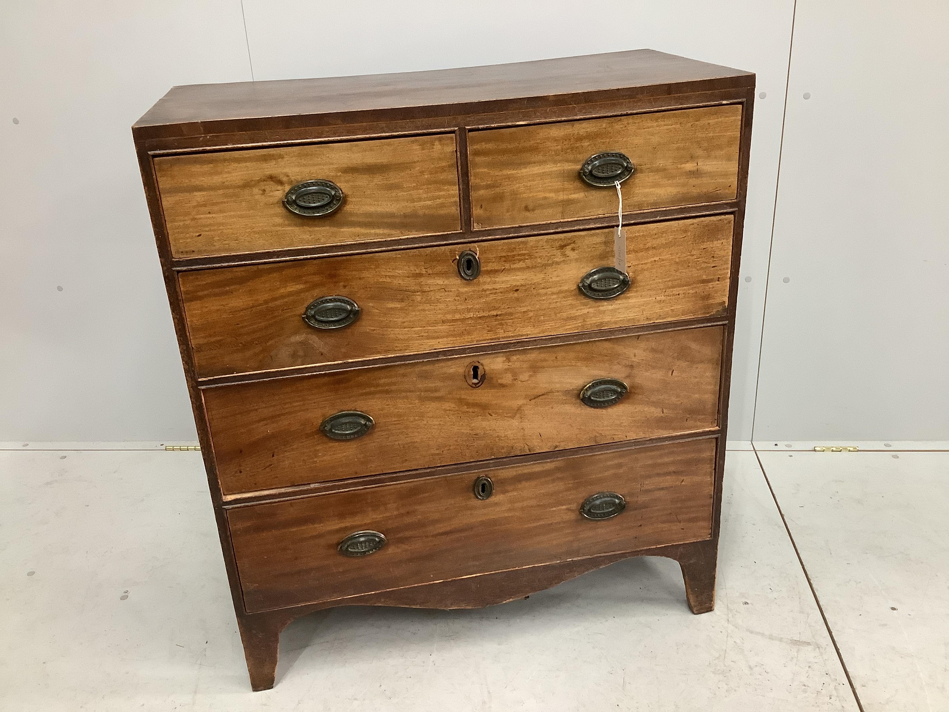 A George IV mahogany five drawer chest, width 91cm, depth 45cm, height 103cm                                                                                                                                                