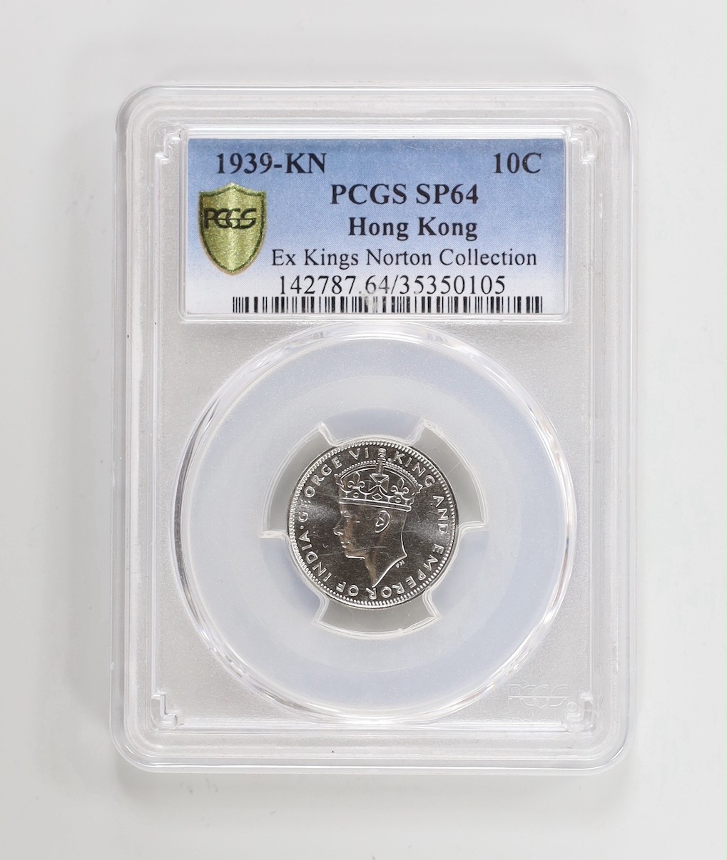 Ex. King’s Norton mint collection specimen coin - British colonial coinage, Hong Kong, George VI 10 cents 1939 - KN, PCGS slabbed and graded SP64.                                                                          