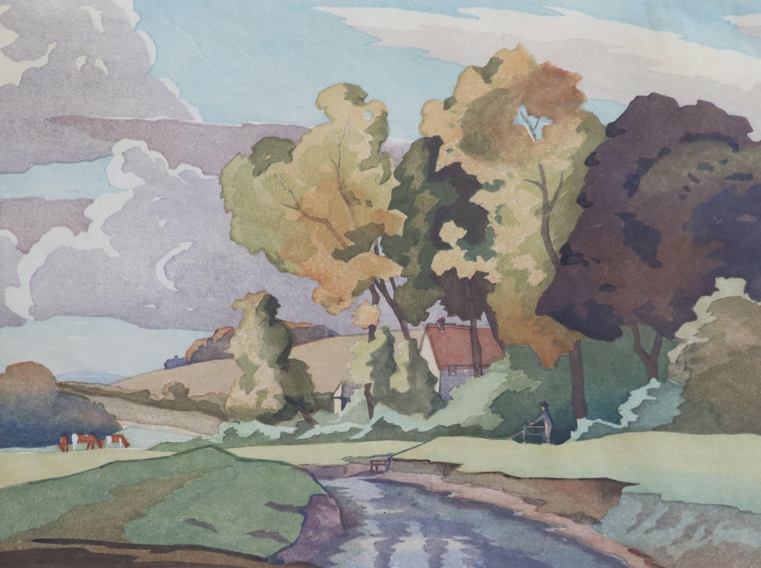 Eric Slater (1896-1963), An Autumn Morning, woodblock print, 24 x 31cm.                                                                                                                                                     