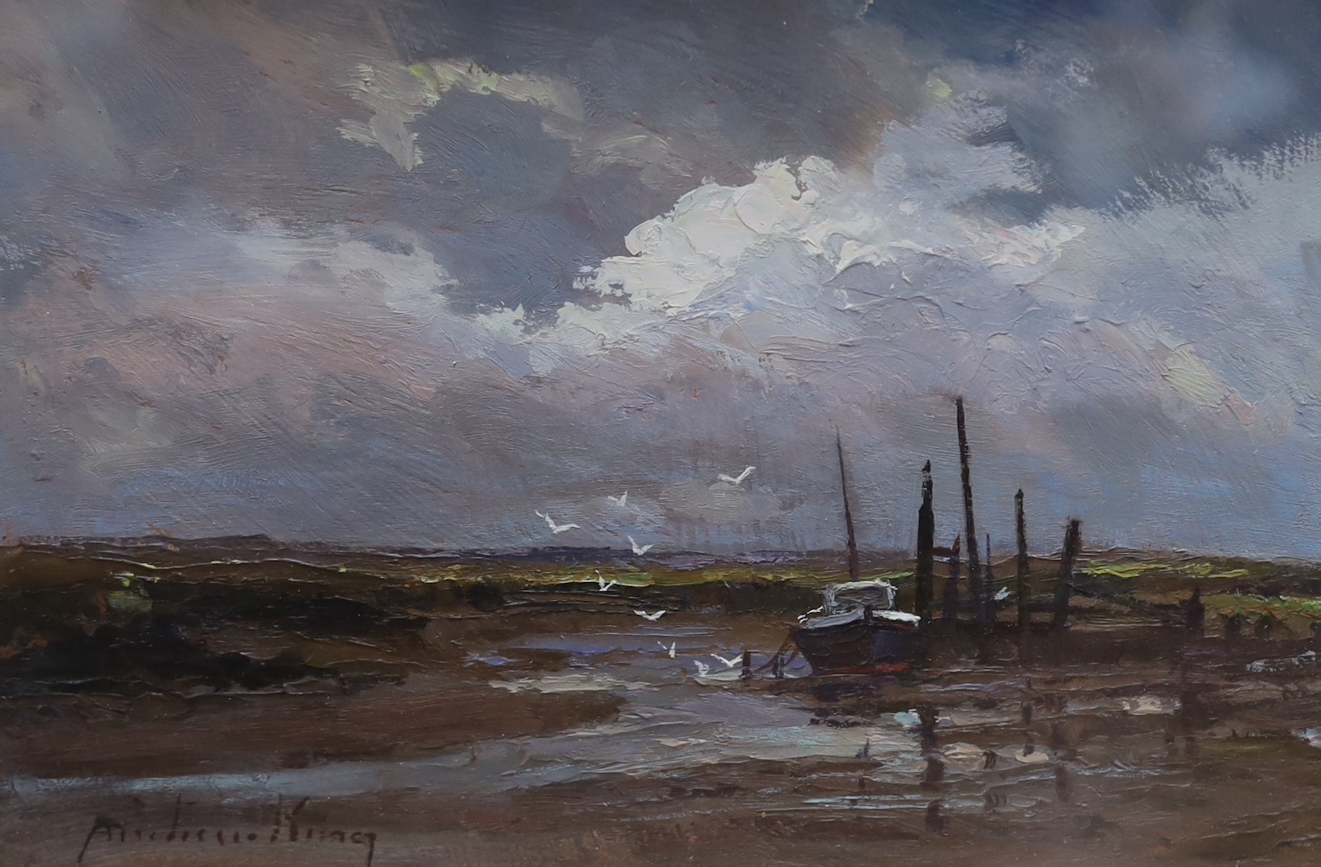 Andrew King R.O.I. (b.1956), oil on board, 'Morston Creake, Norfolk', signed, 20 x 28cm                                                                                                                                     