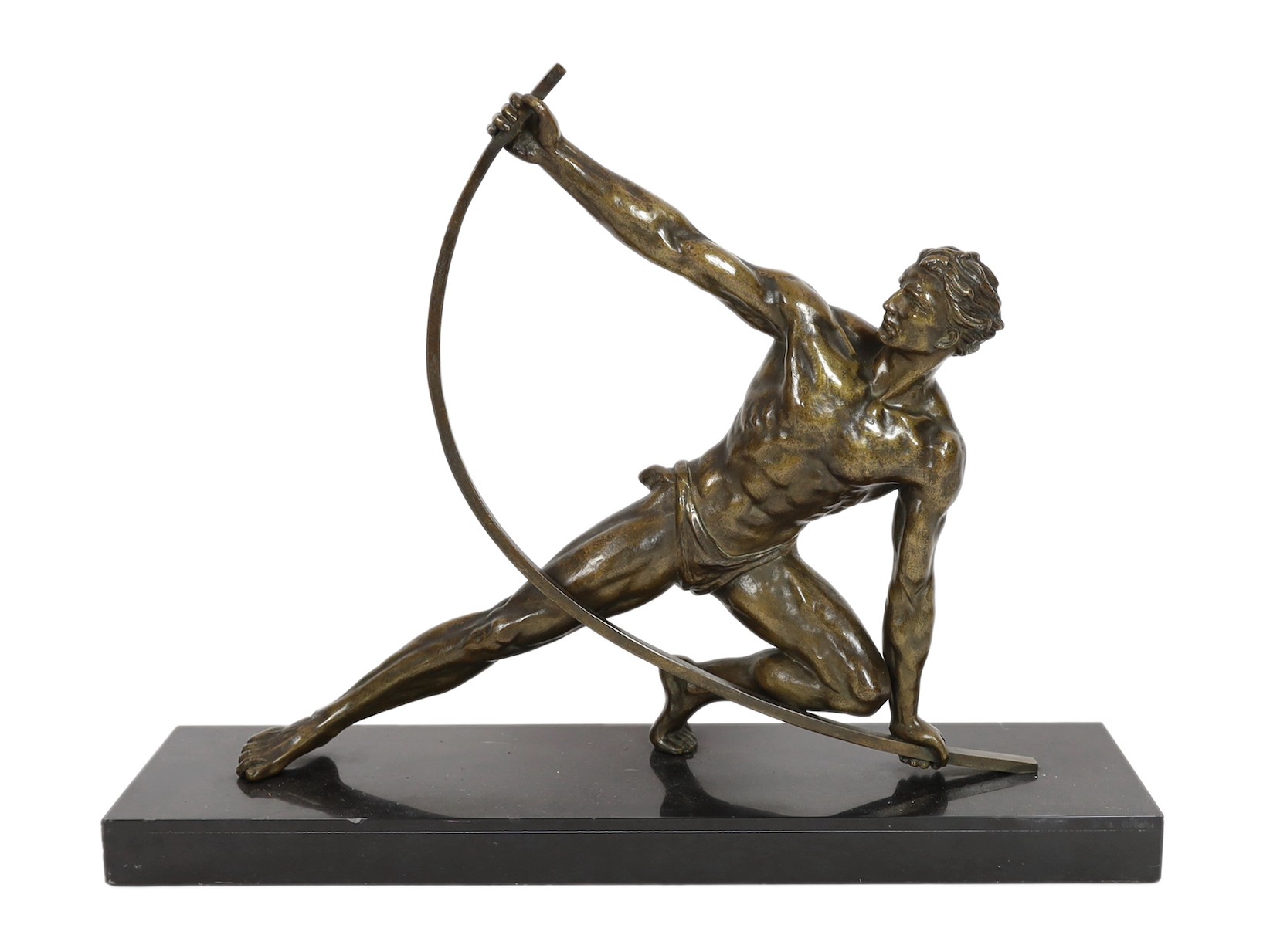 Jean de Roncourt. A French Art Deco bronze 'Le Bendeur', 72cm wide, 55cm high                                                                                                                                               