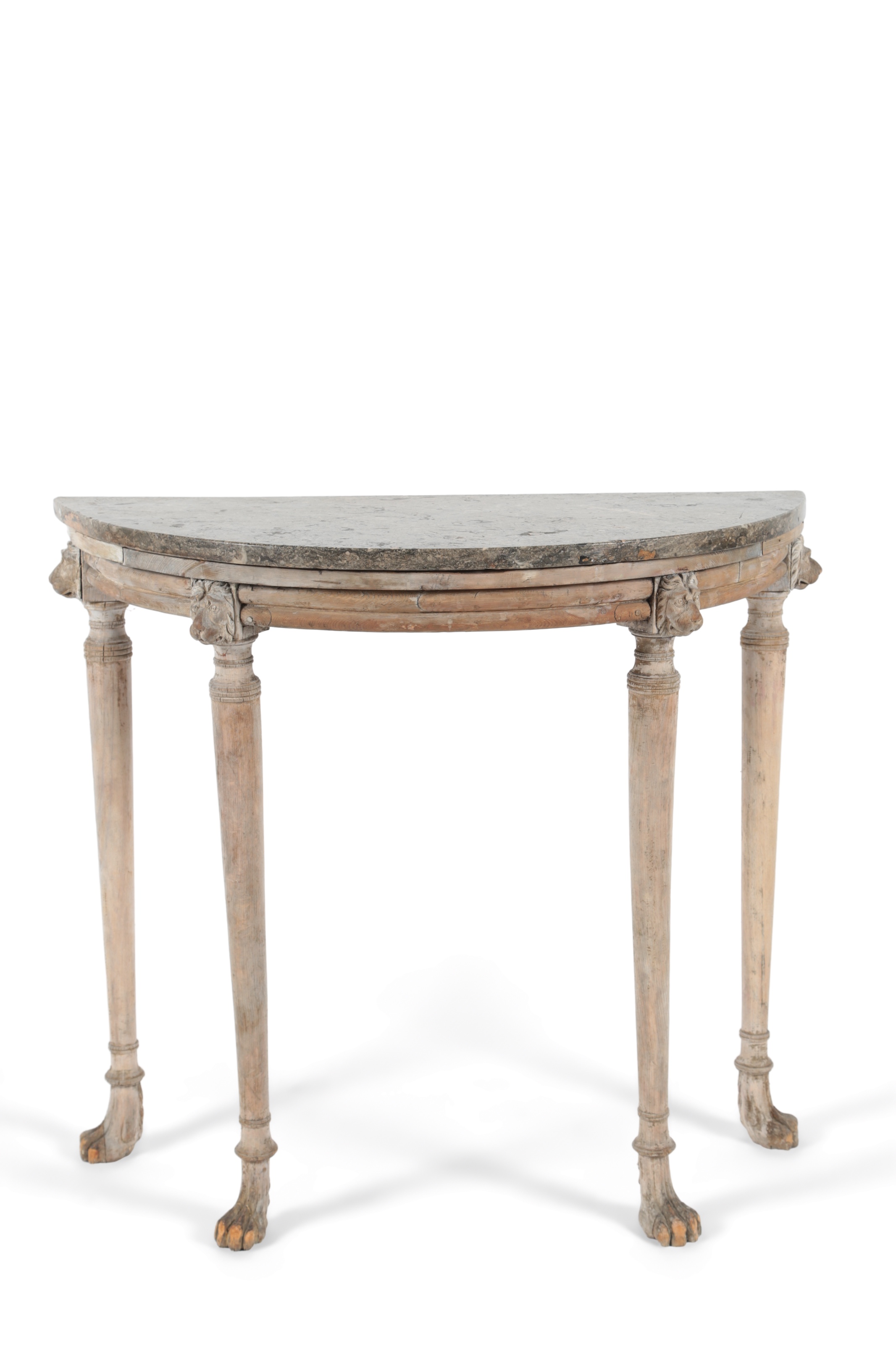 A fossil marble topped pine console table