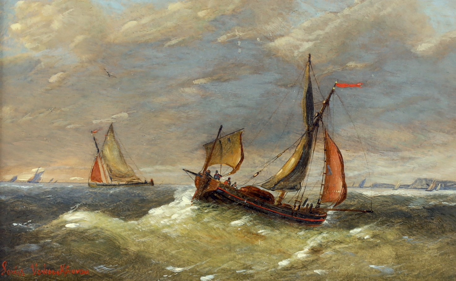 Charles-Louis Verboeckhoven (Dutch, 1802–1889), Shipping at sea, oil on panel, 14.5 x 23.5cm                                                                                                                                
