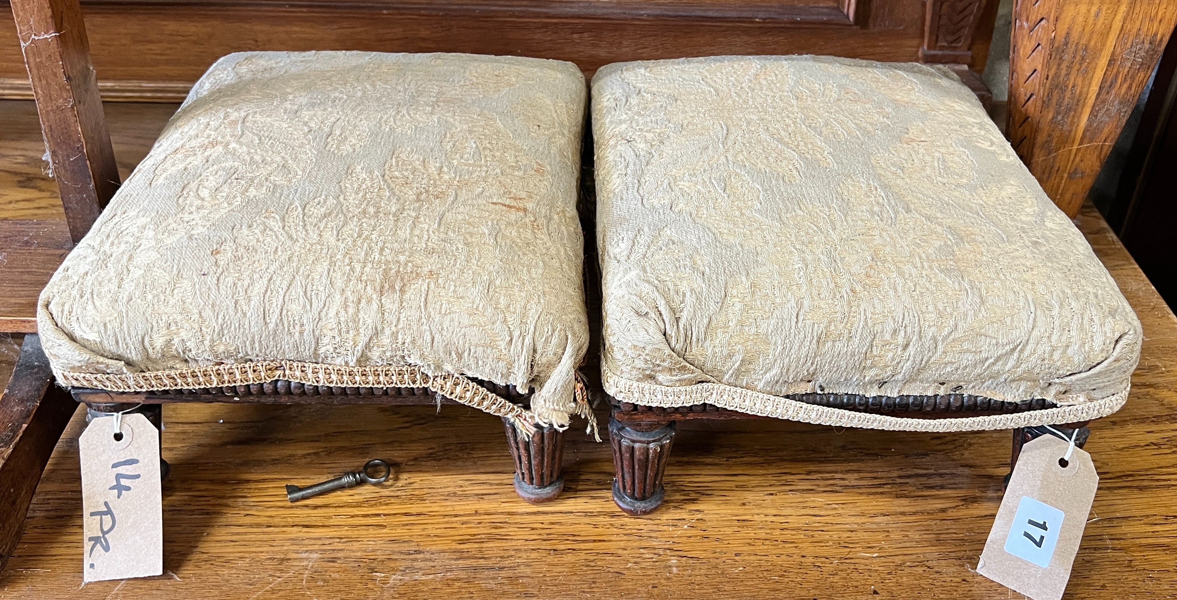 A pair of Victorian mahogany footstools, width 32cm, height 15cm                                                                                                                                                            
