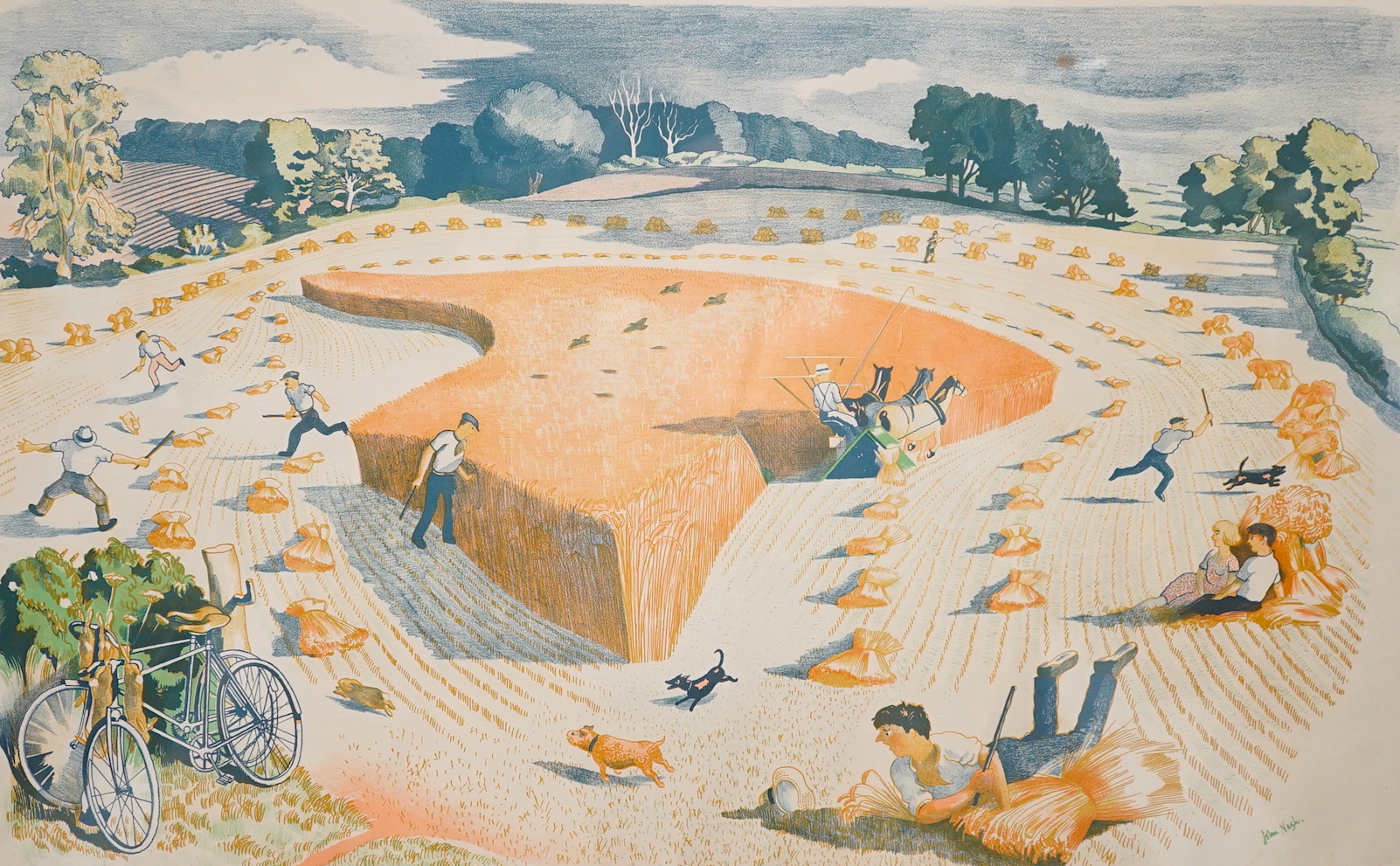 John Nash, (1893-1977), lithograph, 'Harvesting', Baynard Press for School Print S.P.20., 49 x 75.5cm                                                                                                                       