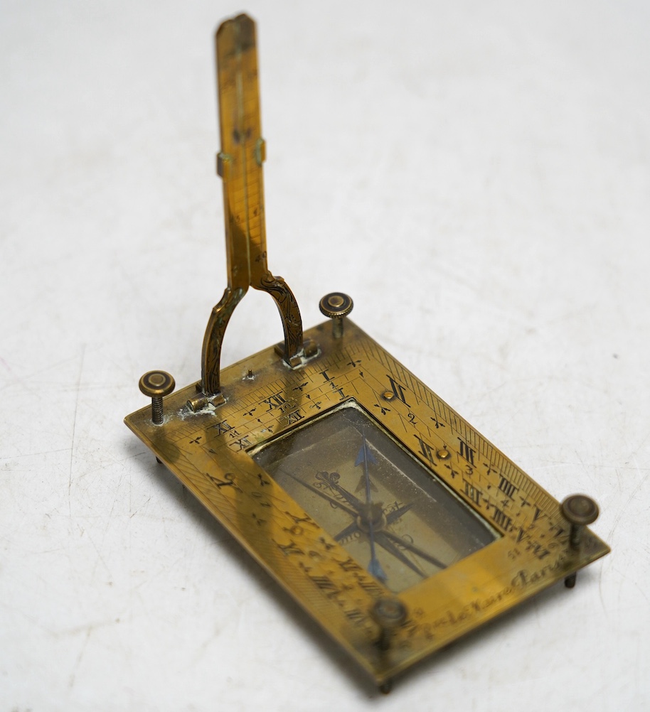 Pierre Le Maire, a French engraved brass pocket sundial with compass, late 18th century. Condition - fair                                                                                                                   