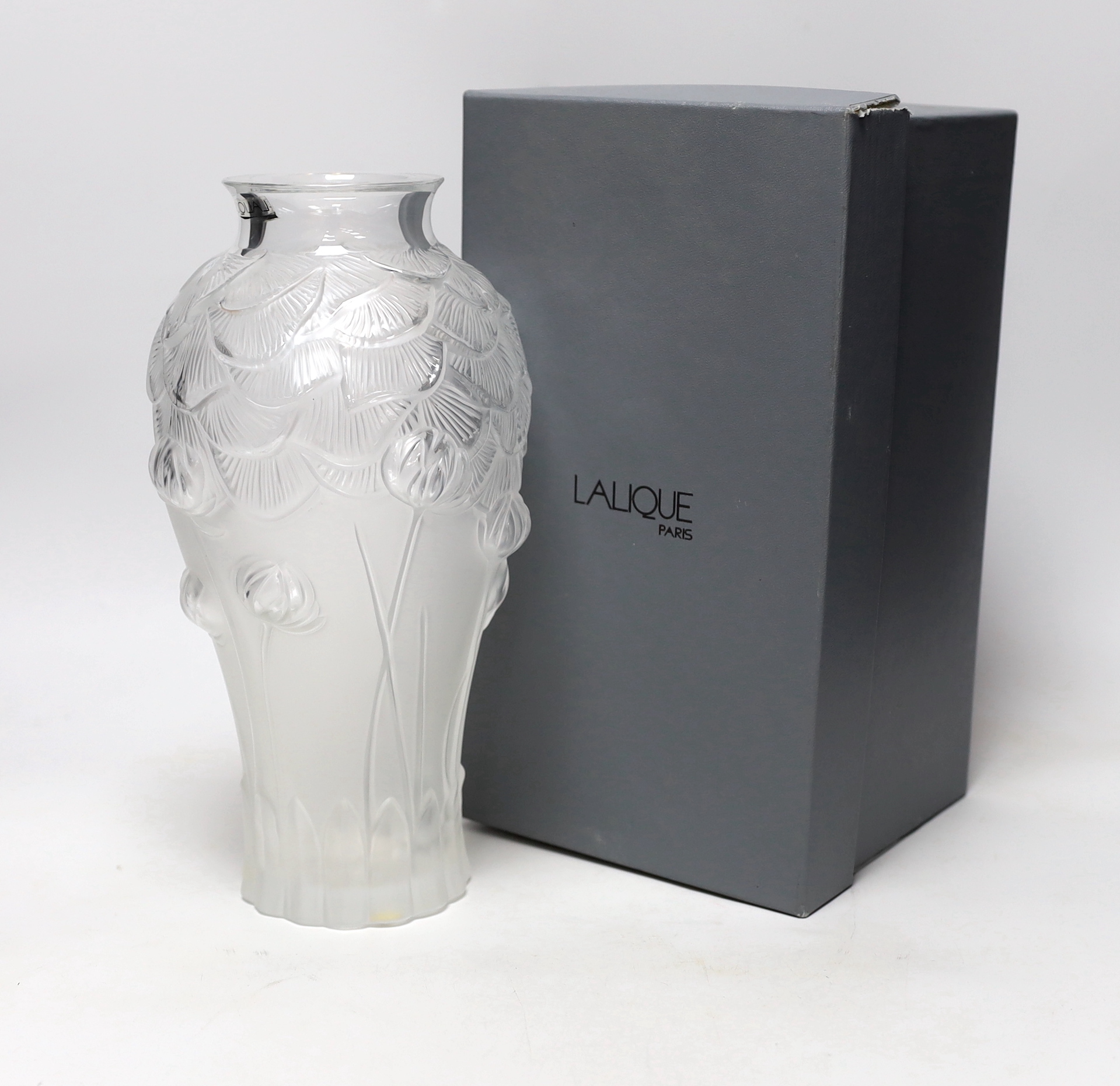 A Lalique ‘Giverny’ baluster vase with original box, 28.5cm                                                                                                                                                                 