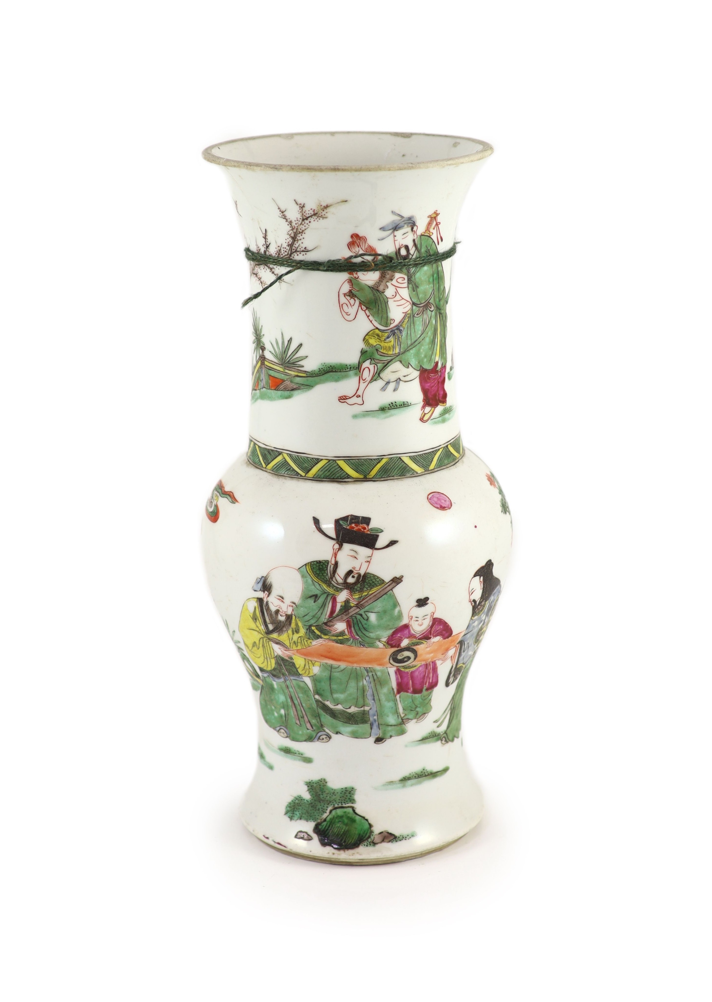 A Chinese famille rose yen-yen vase, Yongzheng period (1723-35), 40.5 cm high, damage and reduced neck                                                                                                                      