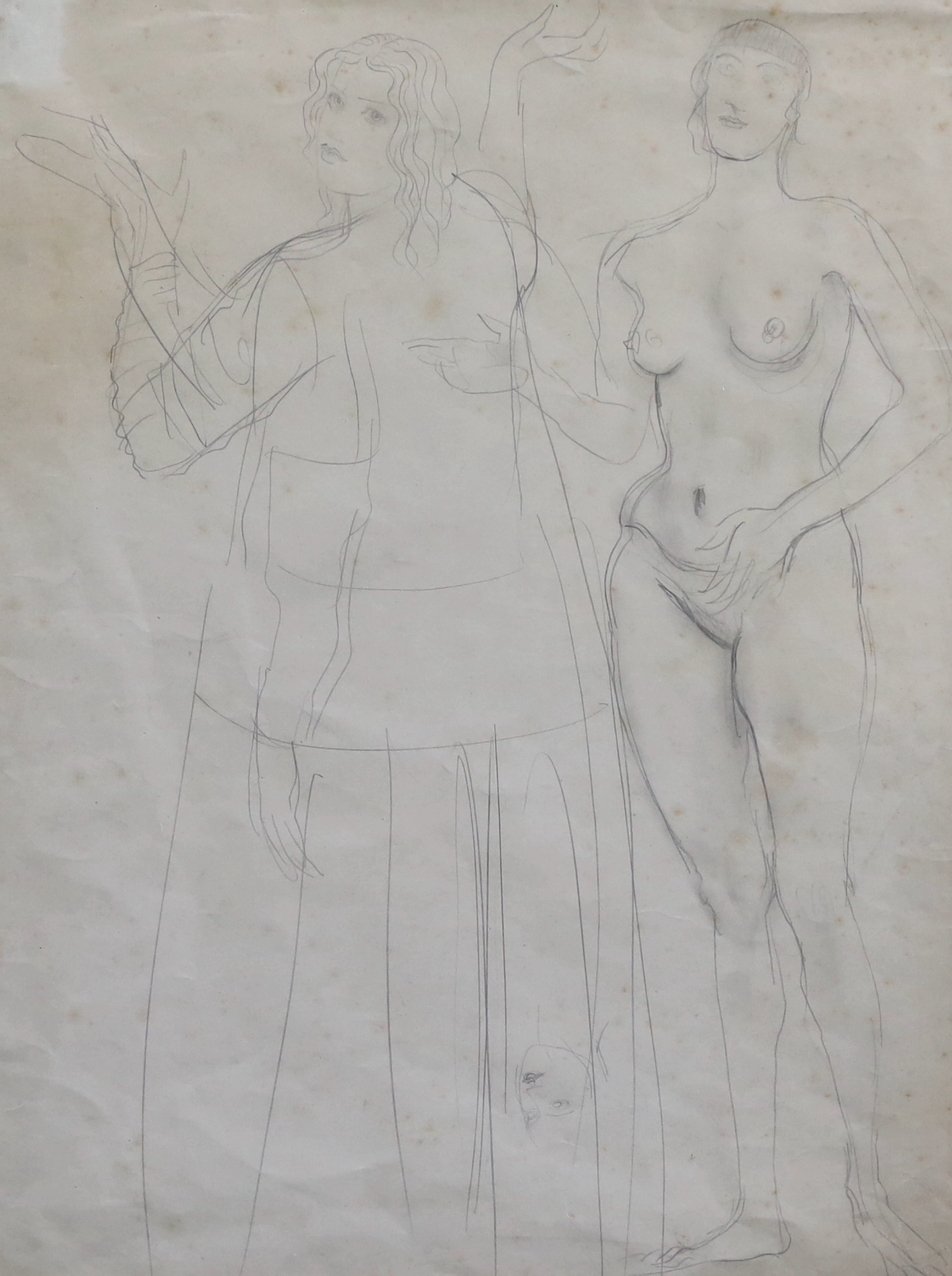 Attributed to Augustus John (1878-1961), pencil on paper, Nude studies, thought to be Caitlin Macnamara (Mrs Dylan Thomas), inscribed verso, 46 x 35cm                                                                      