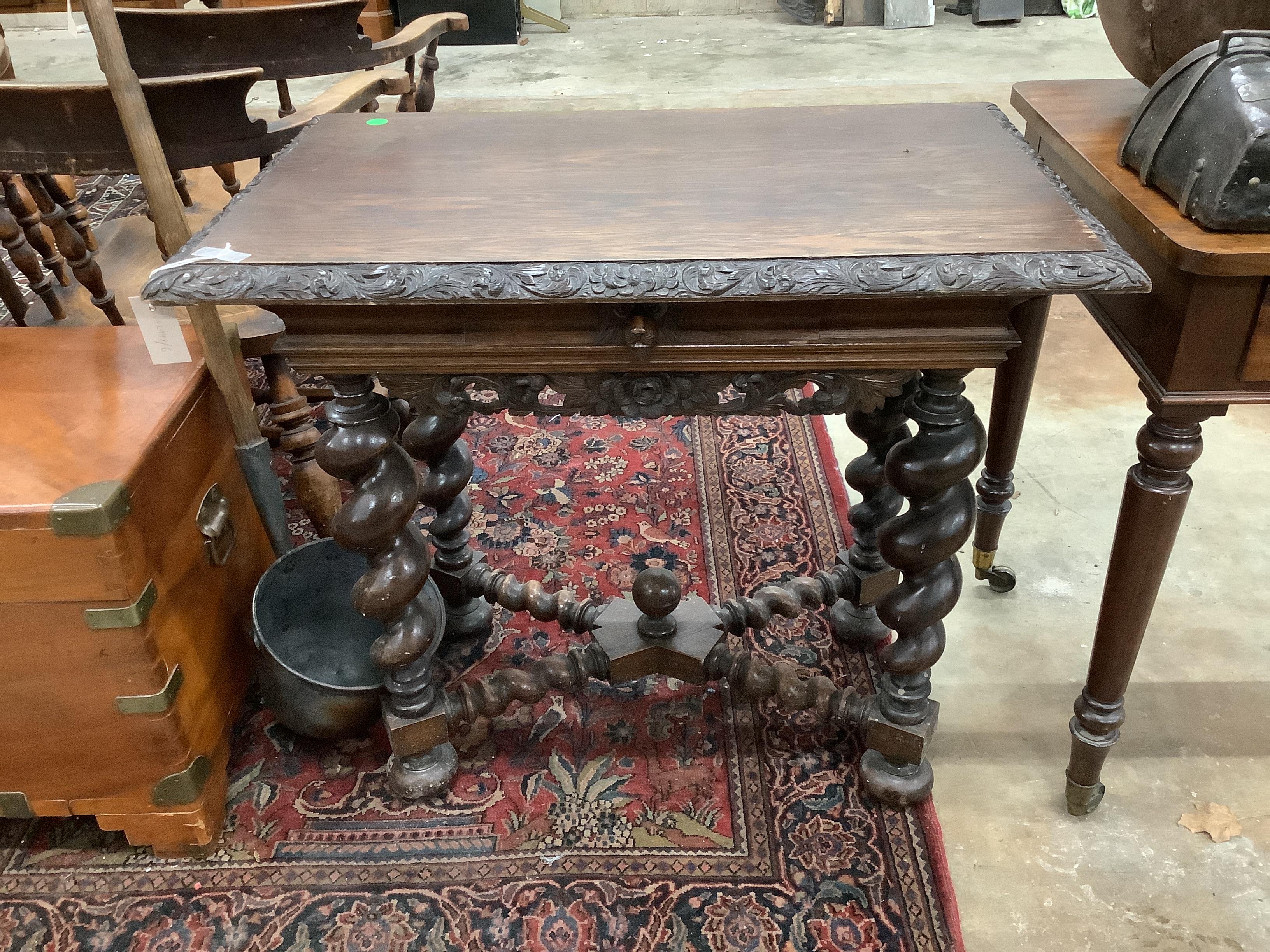 An 18th century style Dutch carved oak side table, width 85cm, depth 53cm, height 75cm                                                                                                                                      