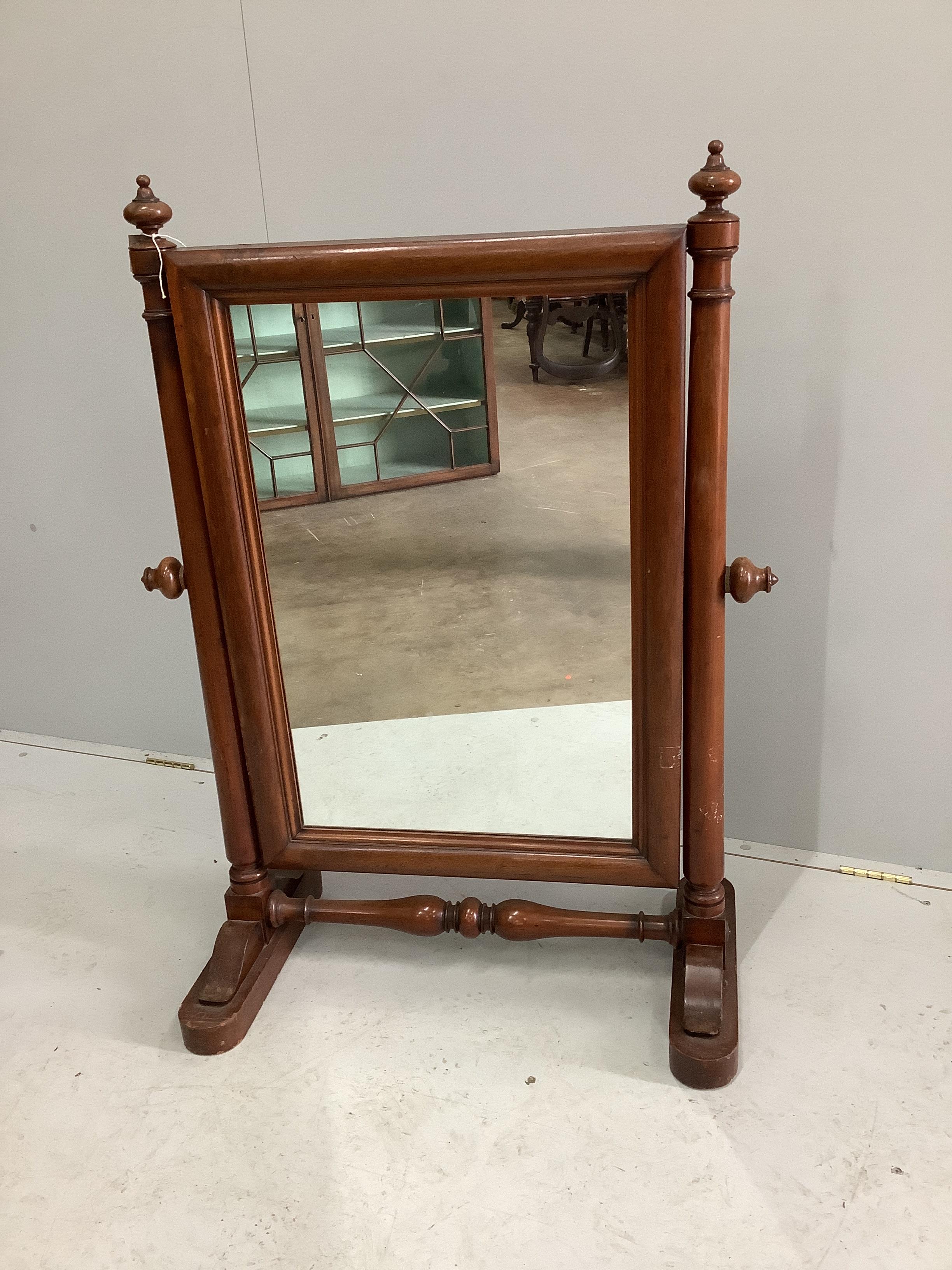 A large Victorian mahogany toilet mirror, width 74cm, height 110cm                                                                                                                                                          