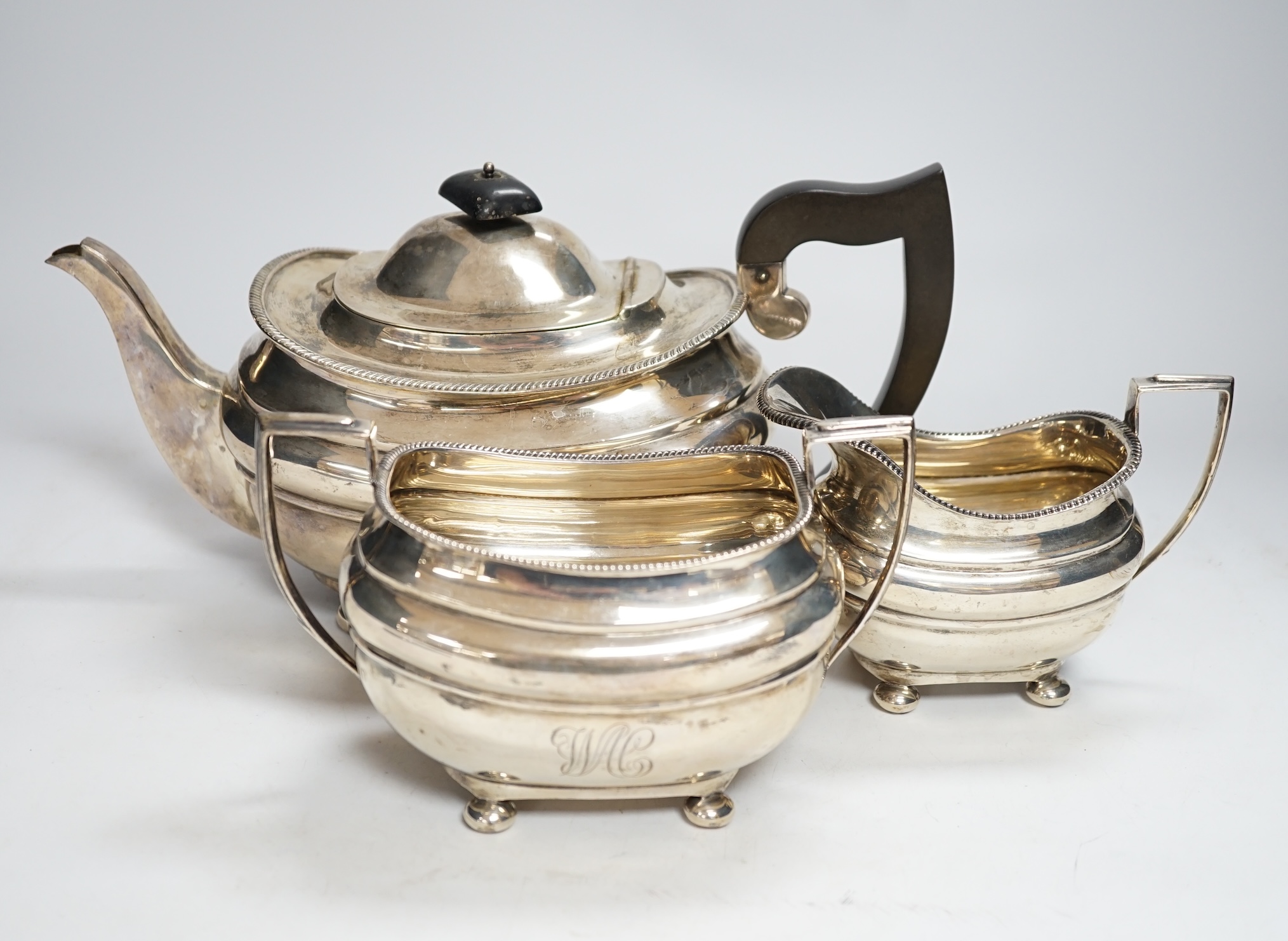 A George V silver three piece tea set, S. Blanckensee & Sons, Chester, 1925                                                                                                                                                 