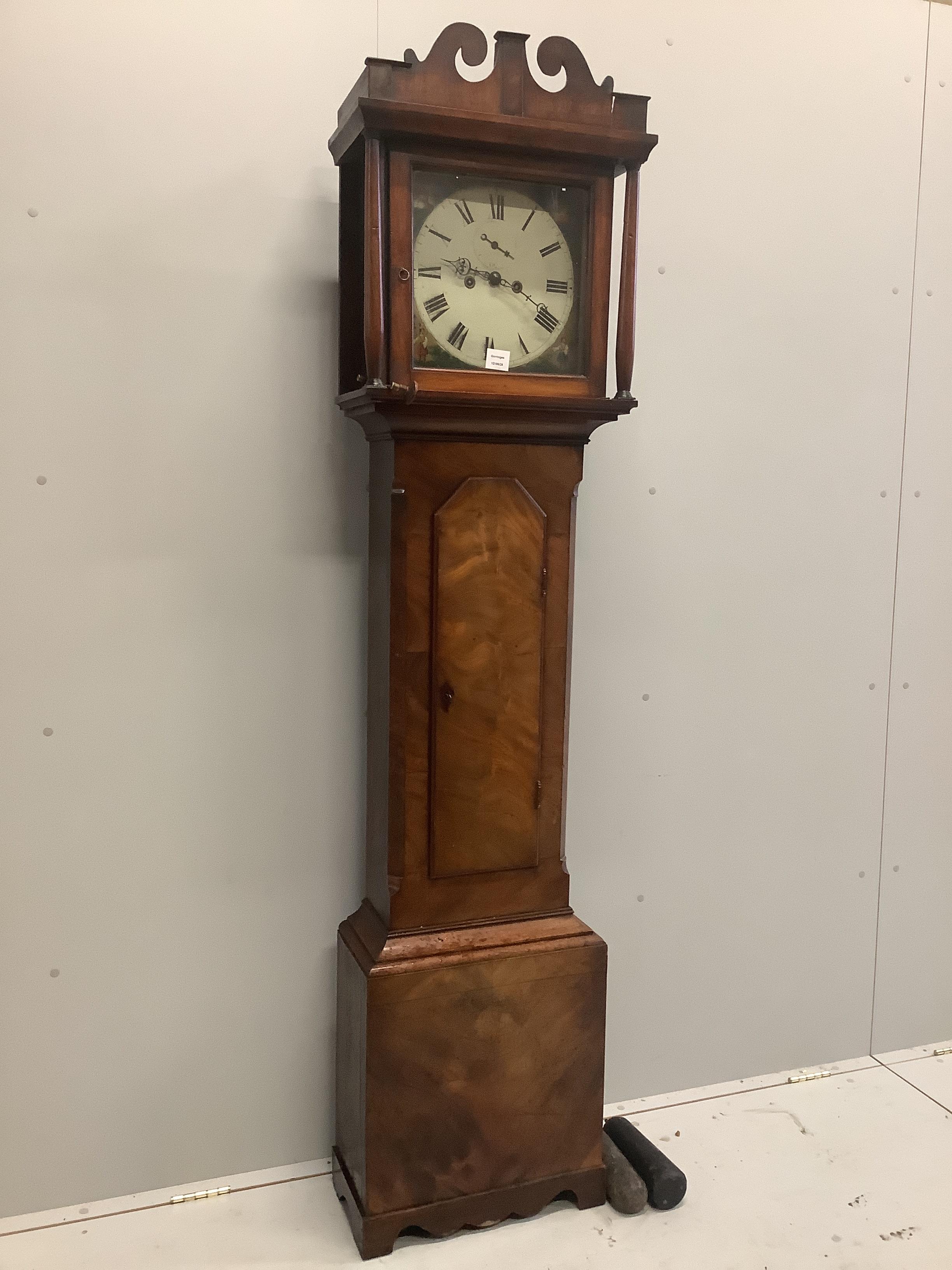 An early 19th century mahogany eight day longcase clock, height 202cm                                                                                                                                                       