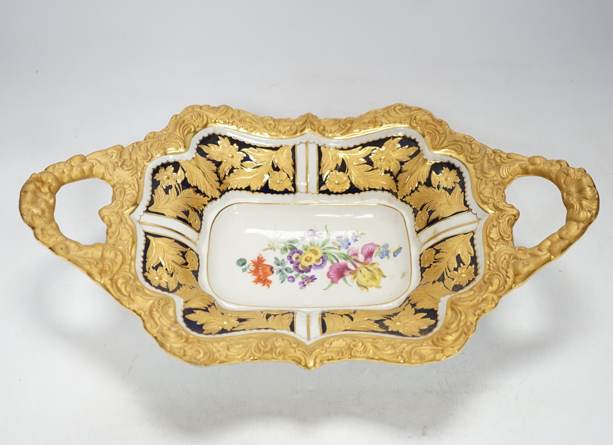 A 20th century Meissen outside decorated two handled dish, 36cm                                                                                                                                                             