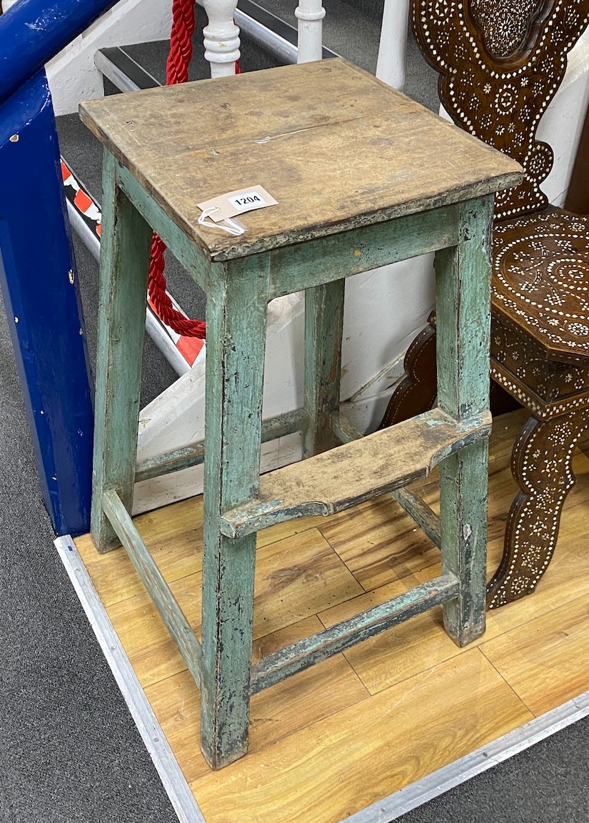 A French painted teak clerk's stool, width 46cm, depth 46cm, height 75cm                                                                                                                                                    
