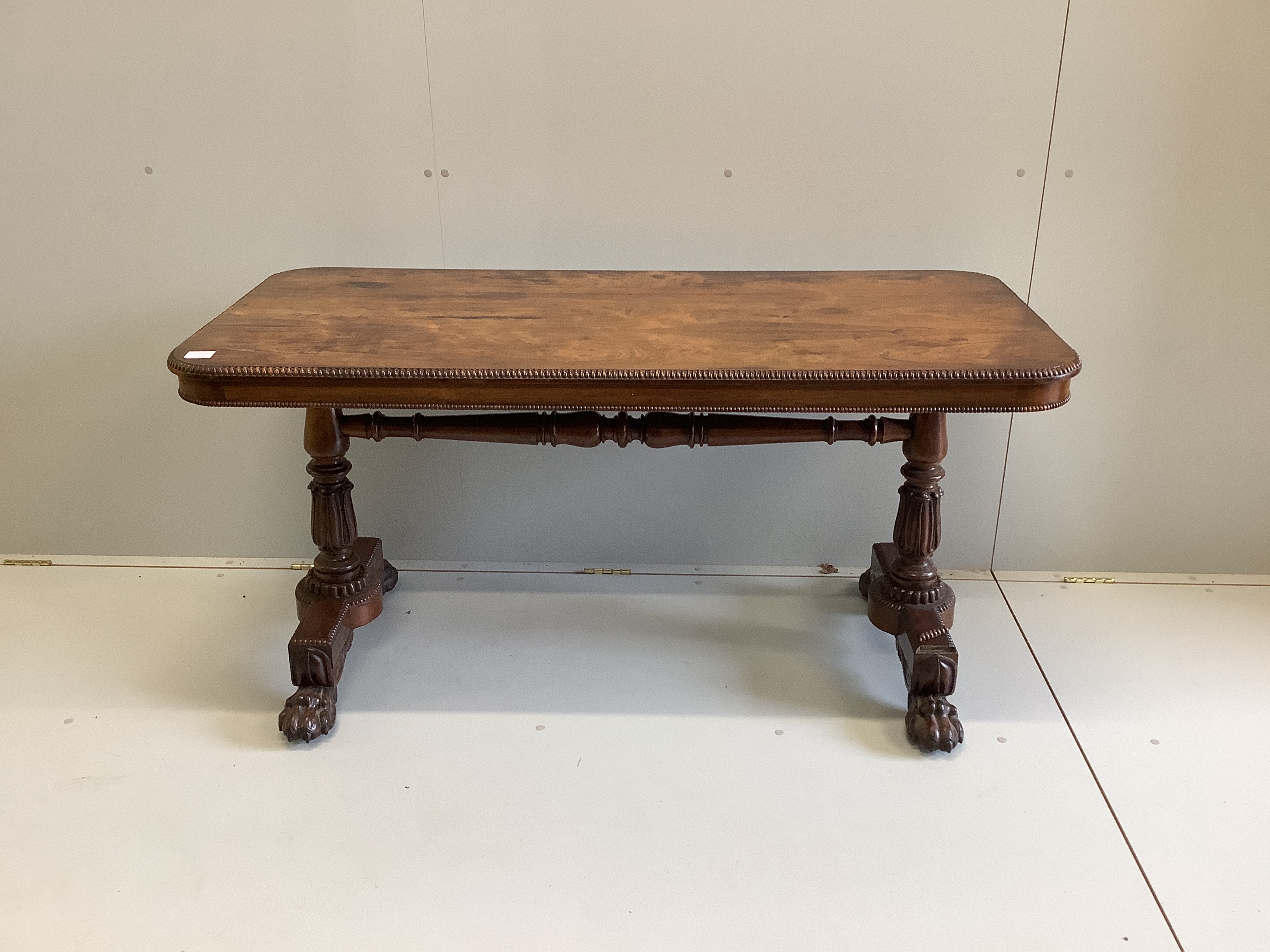 A William IV rosewood rectangular centre table, width 142cm, depth 65cm, height 72cm                                                                                                                                        