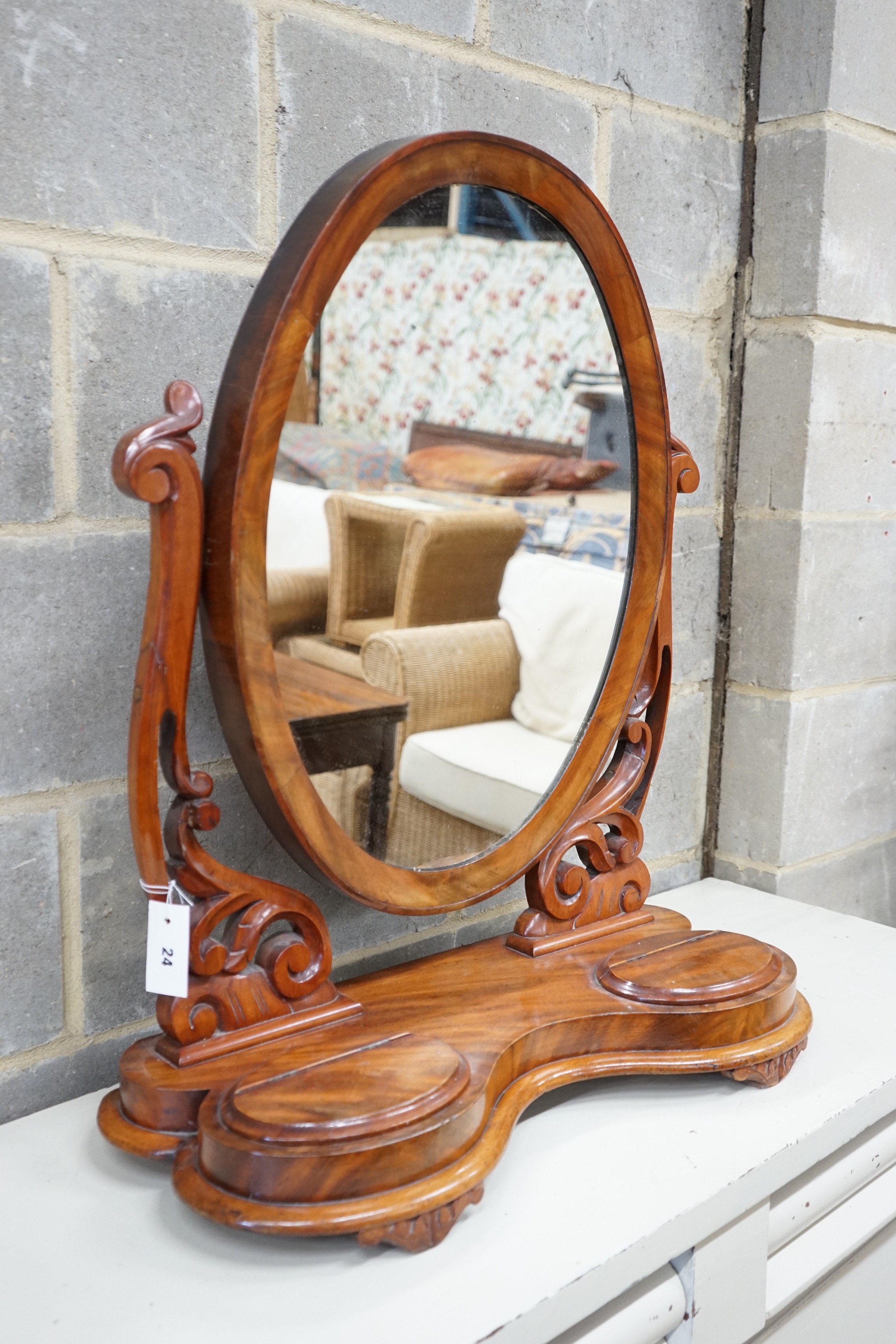 A large Victorian mahogany toilet mirror, width 66cm, height 80cm                                                                                                                                                           