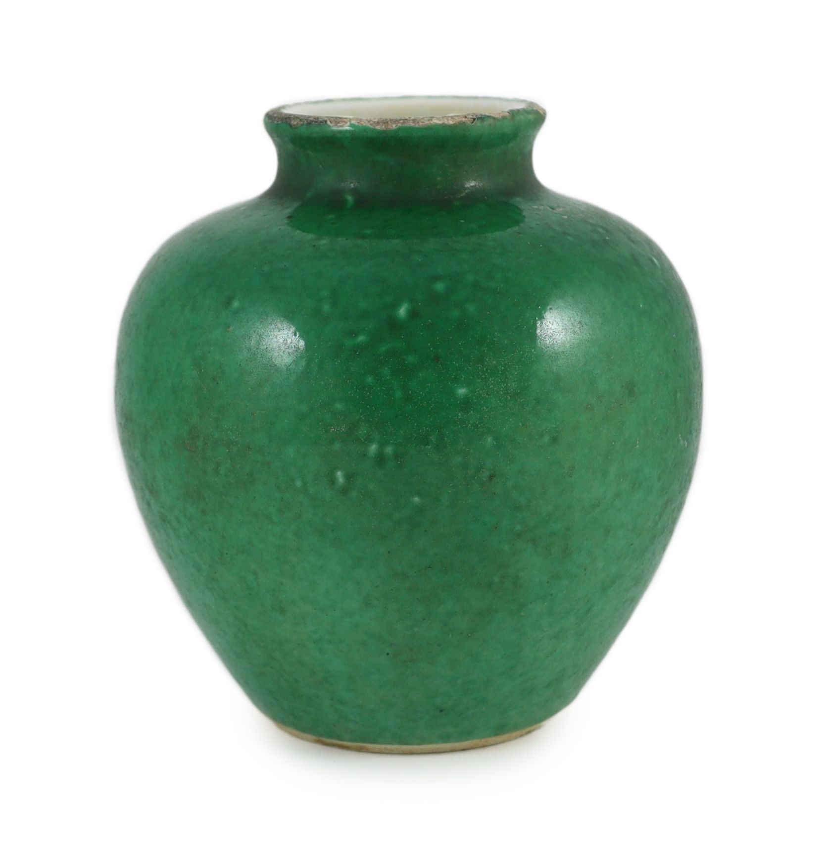 A Chinese green glazed ovoid jar, 18th/19th century 21.5cm high                                                                                                                                                             