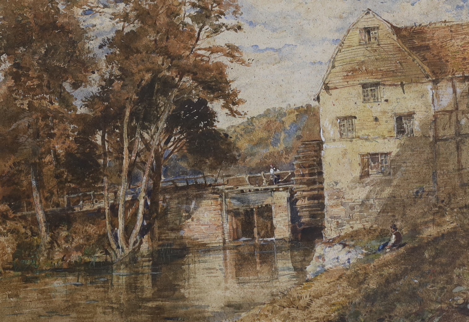 David Cox (1783-1859), watercolour, Figures beside a watermill, signed and dated 1845, 23 x 32.5cm                                                                                                                          