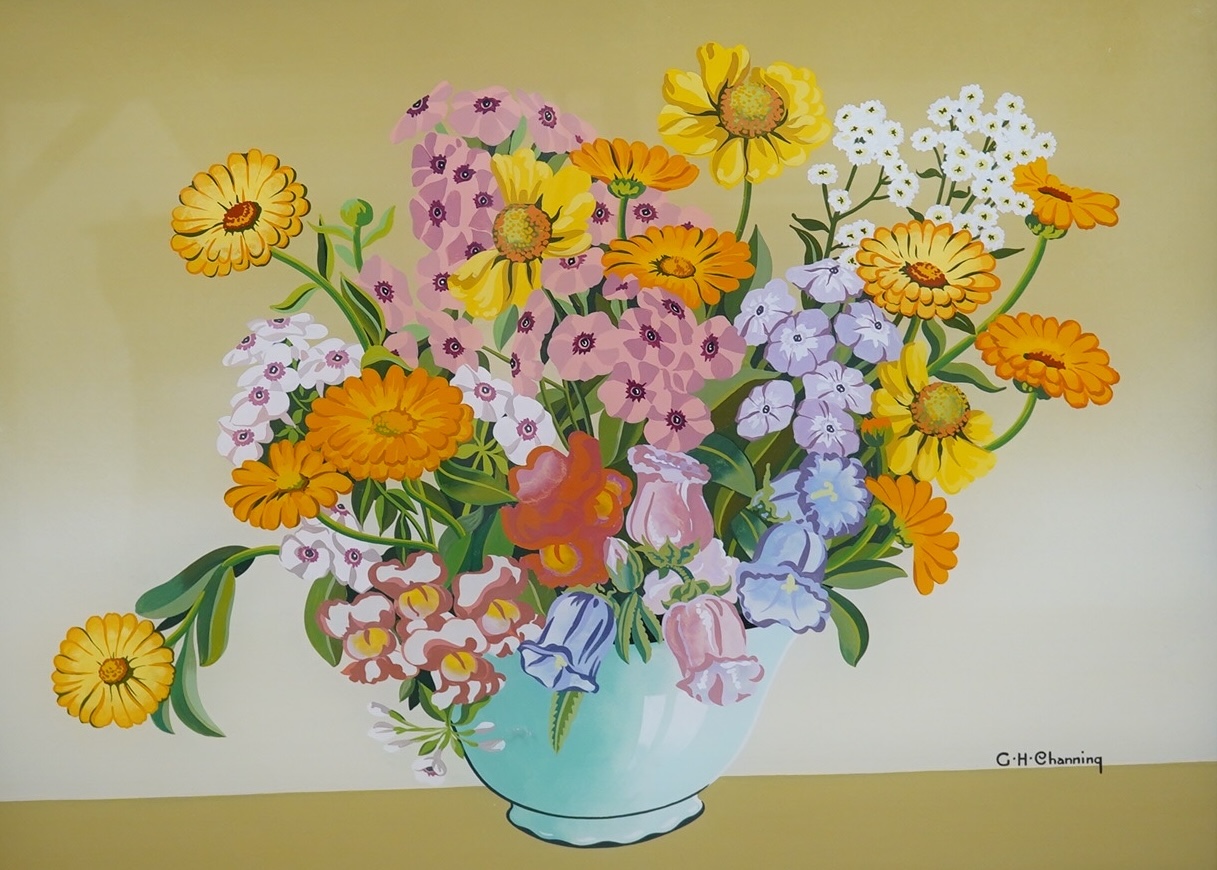 G H Channing, gouache, Still life of flowers in a glass vase, signed, 44 x 60cm. Condition - good                                                                                                                           