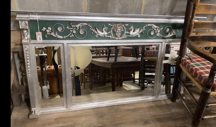 A Regency style painted overmantel mirror, width 142cm, height 75cm                                                                                                                                                         
