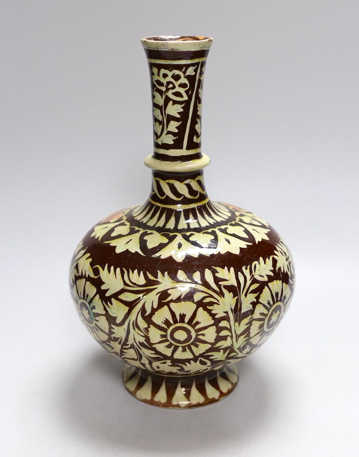 A Swiss/German 19th century glazed terracotta vase. 30.5cm tall                                                                                                                                                             