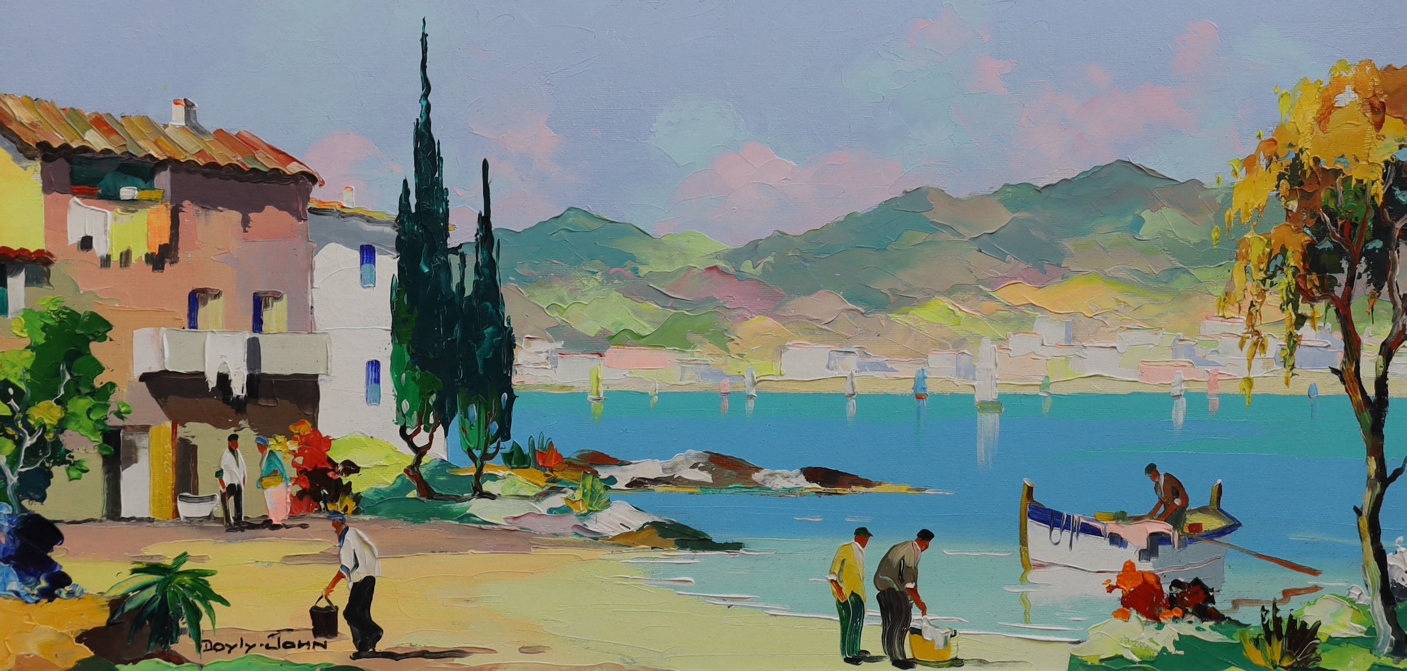 Cecil Rochfort D'Oyly-John (British, 1906-1993), 'Along the Spanish Coast near Marbella on the Costa Brava', oil on canvas, 35 x 71cm                                                                                       