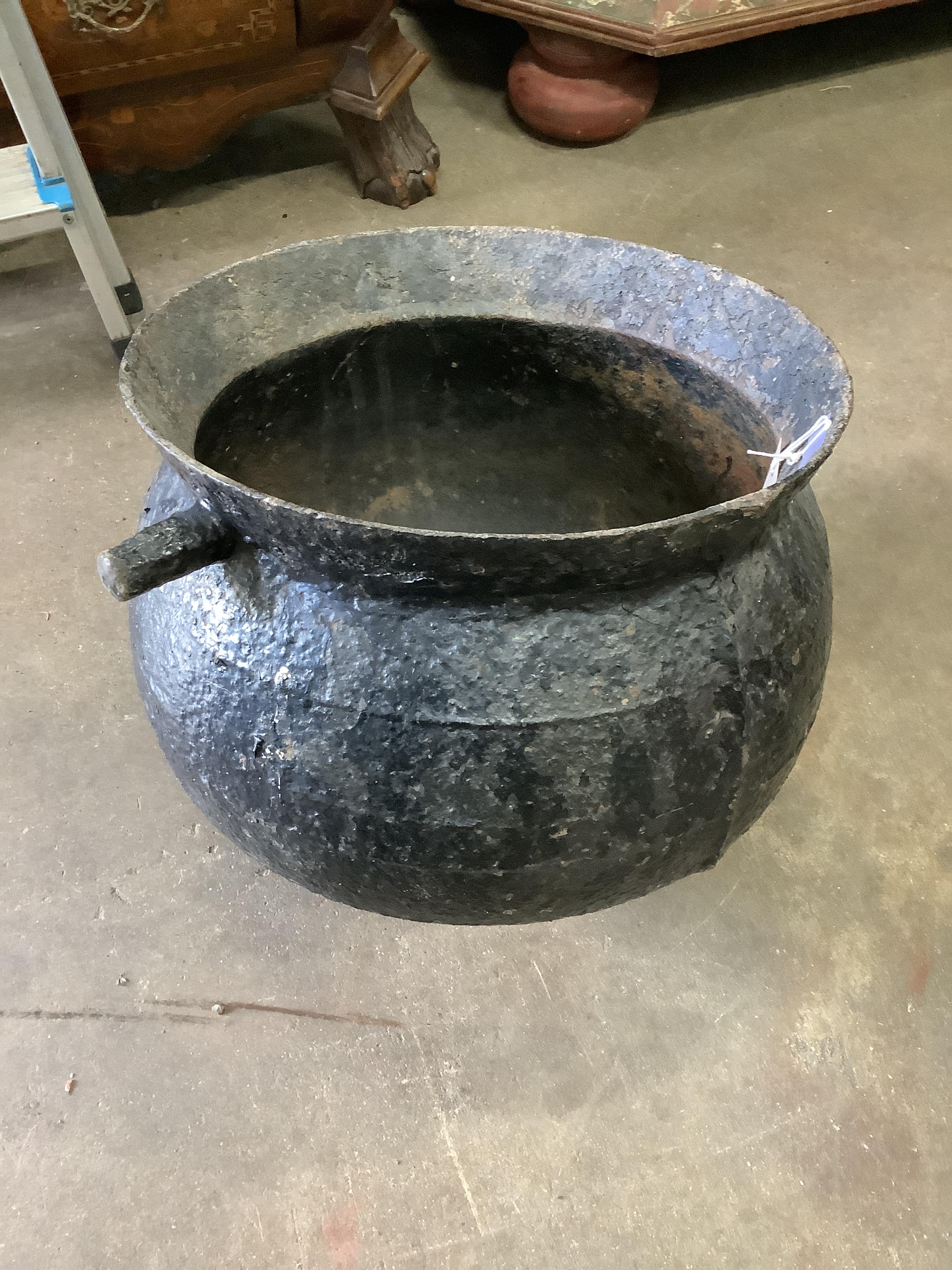 A Victorian cast iron cauldron, width 50cm, height 32cm                                                                                                                                                                     