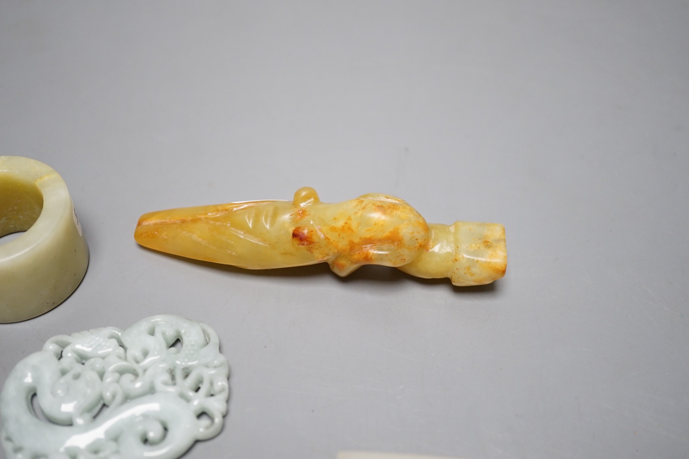 Four Chinese jade or hardstone carvings and figures, largest 9cm long                                                                                                                                                       