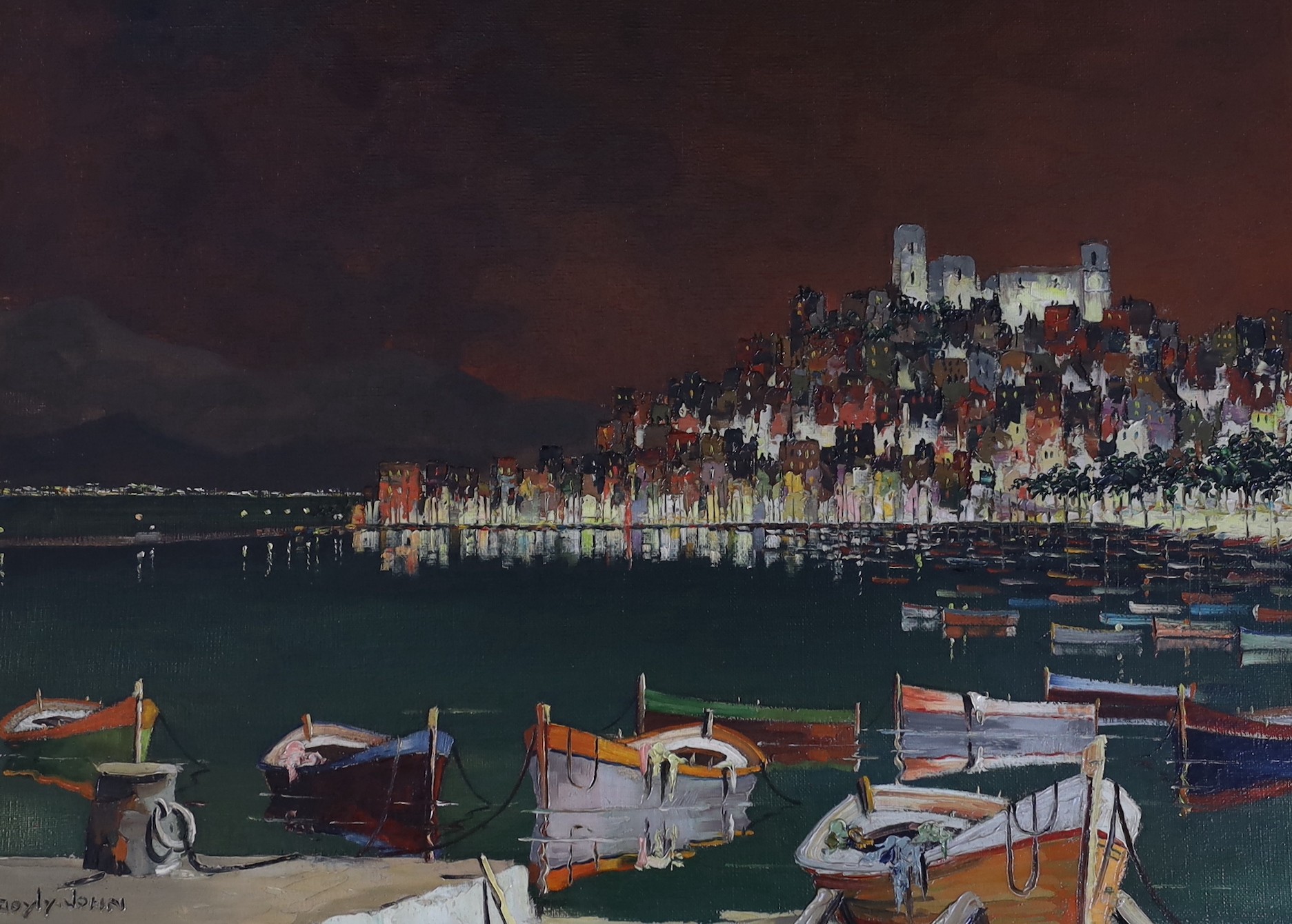Cecil Rochfort D'Oyly-John (British, 1906-1993), 'Mediterranean coast at night', oil on canvas, 42 x 57cm                                                                                                                   
