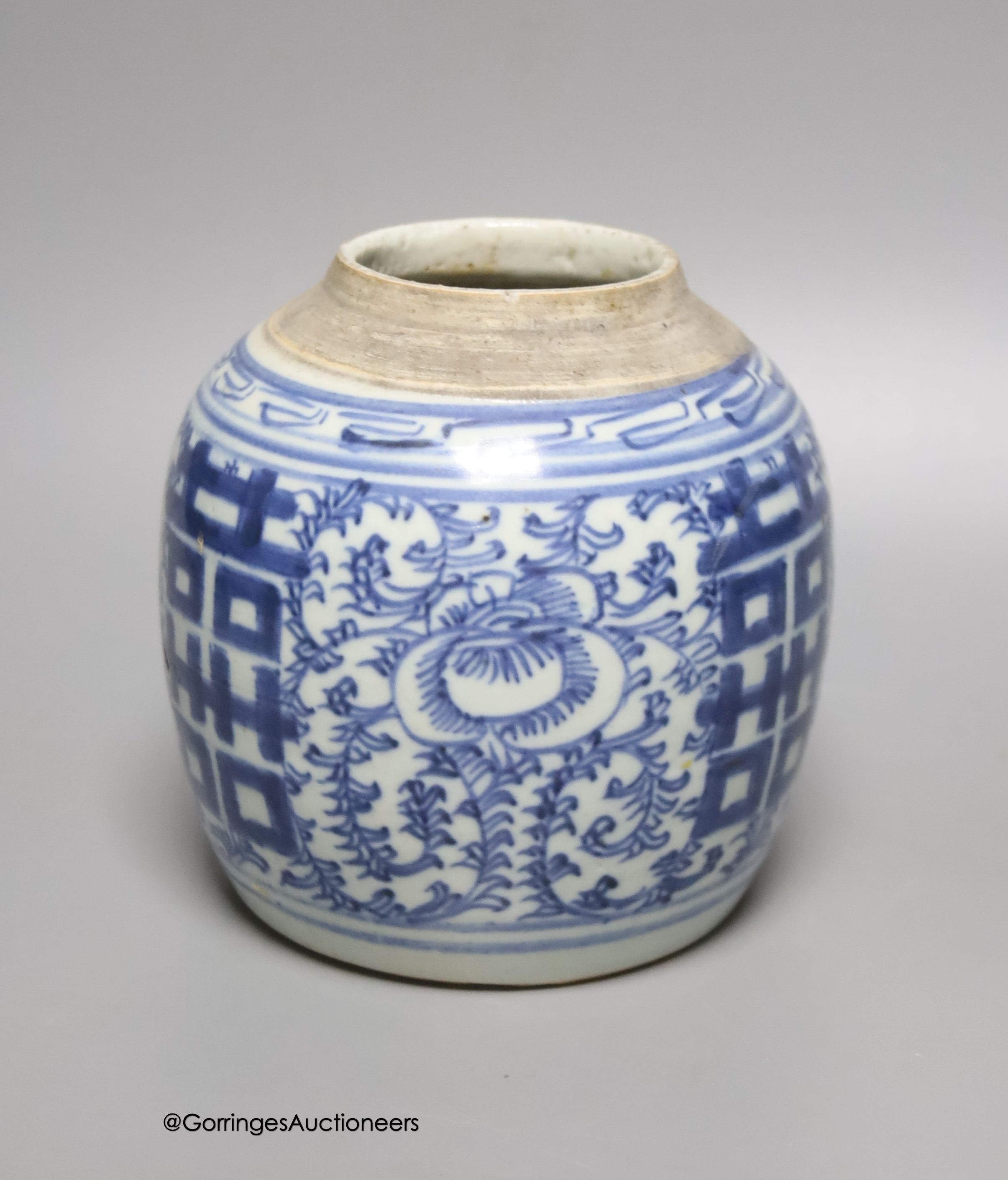 A 19th century Chinese blue and white jar, height 15cm                                                                                                                                                                      