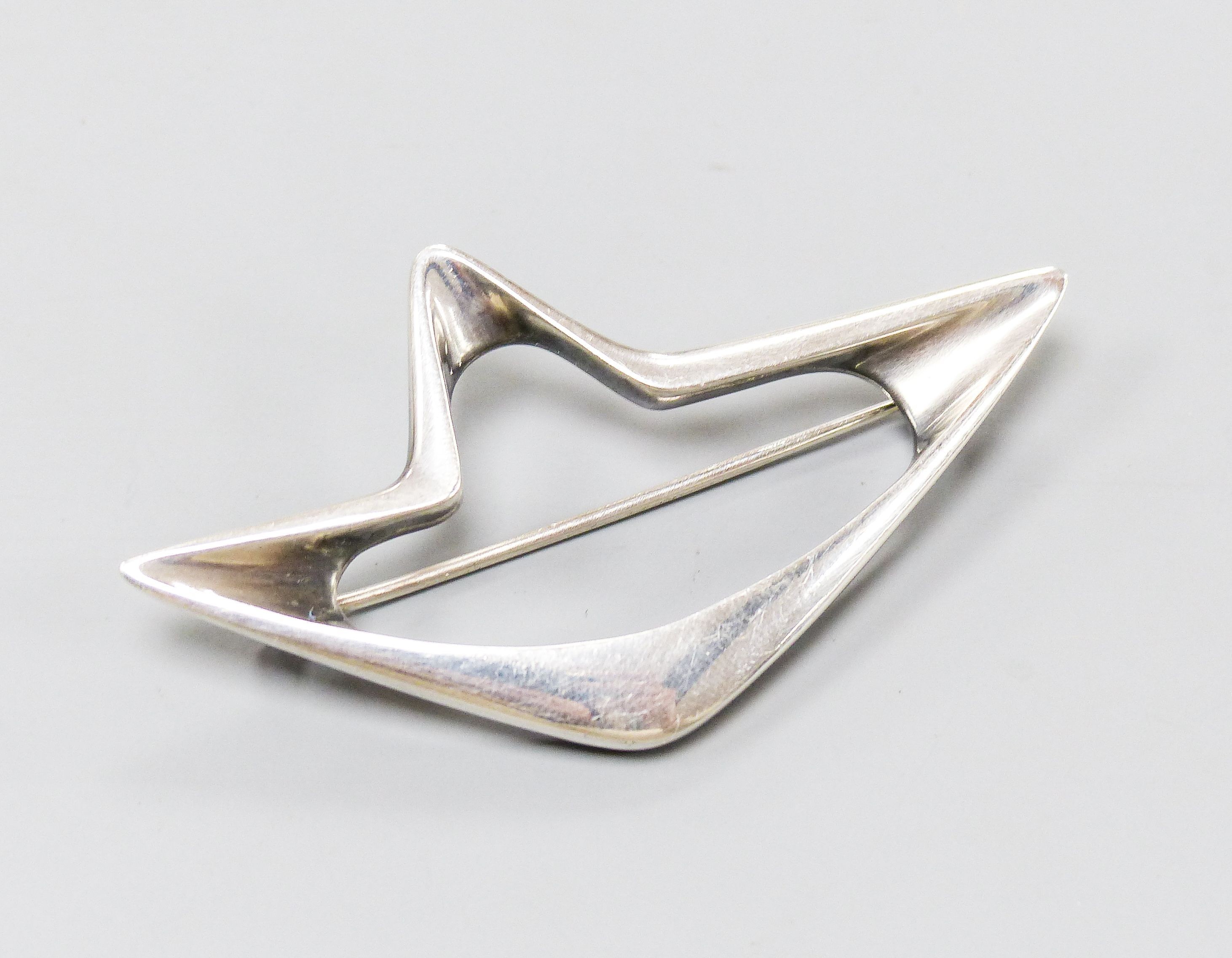 A Georg Jensen sterling abstract brooch, no. 376, 70mm.                                                                                                                                                                     