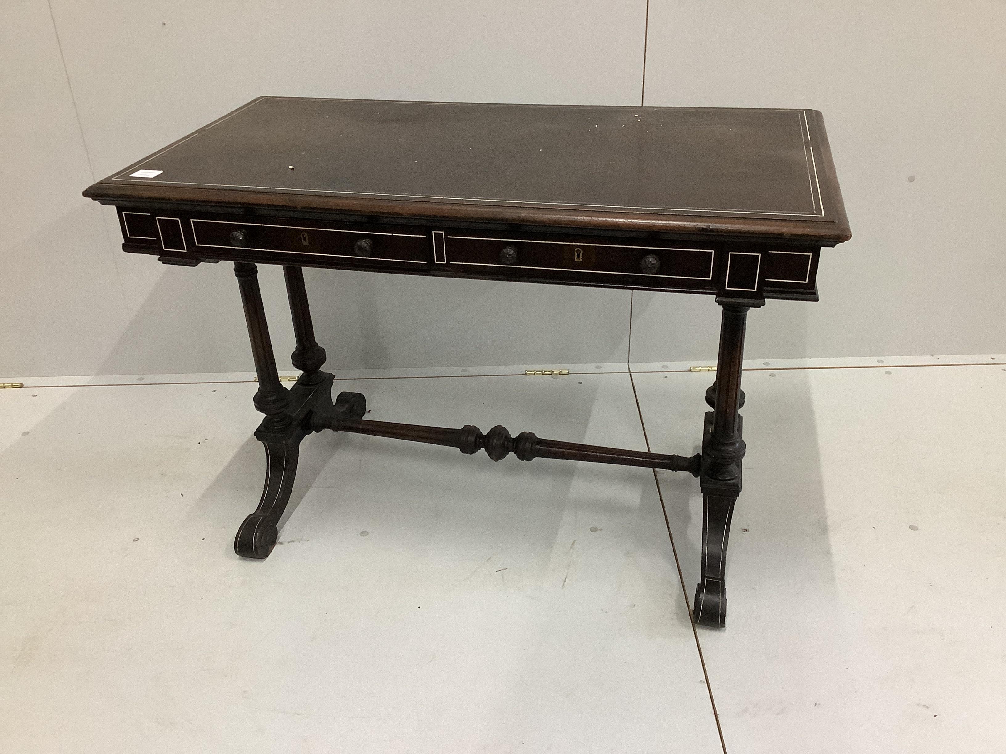 A Victorian ivory inlaid ebonised hall table, width 106cm, depth 56cm, height 71cm Cites Submission reference CPNJU6FP                                                                                                      