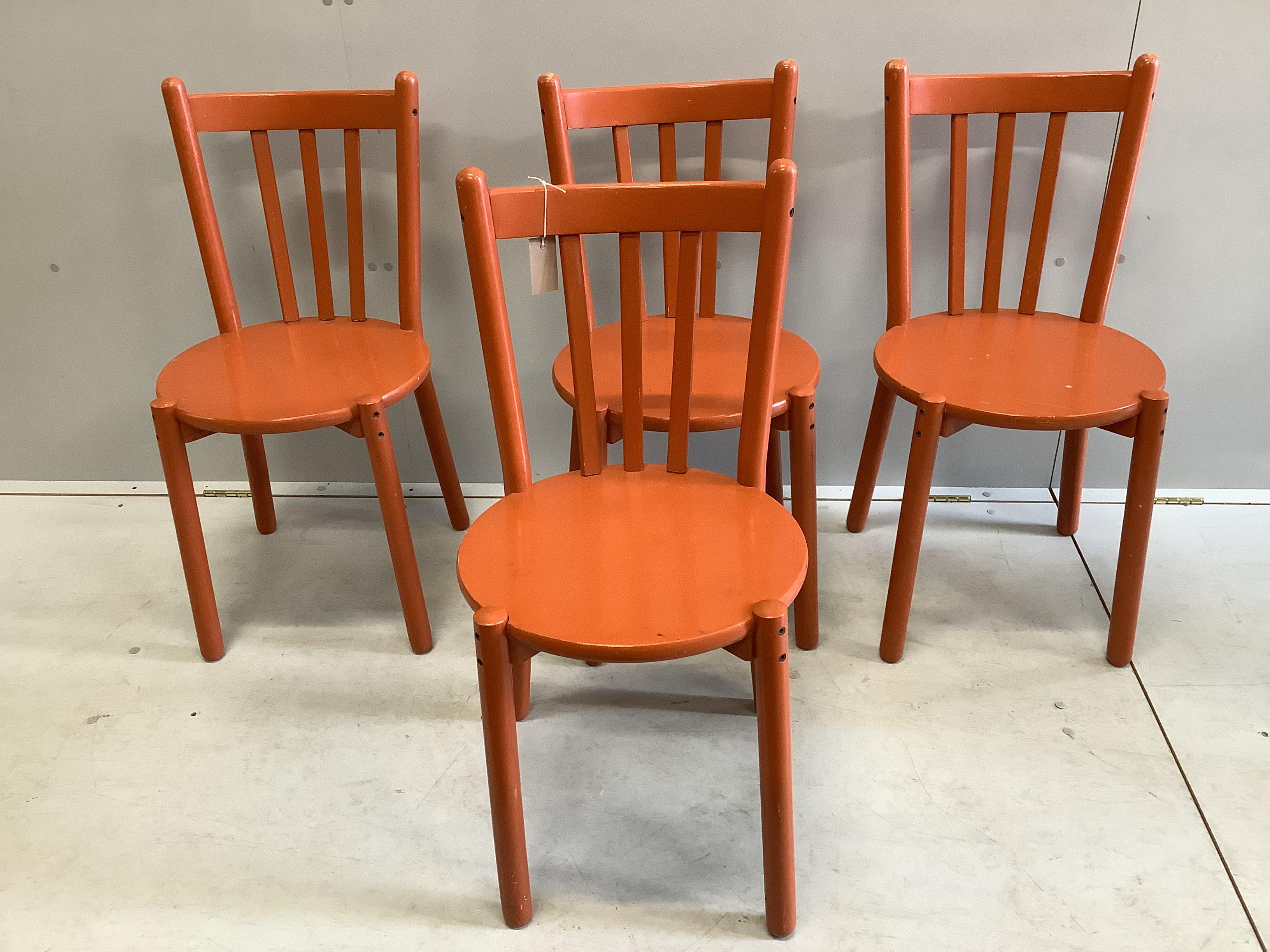 A set of four painted bentwood dining chairs, width 40cm, depth 40cm, height 79cm                                                                                                                                           