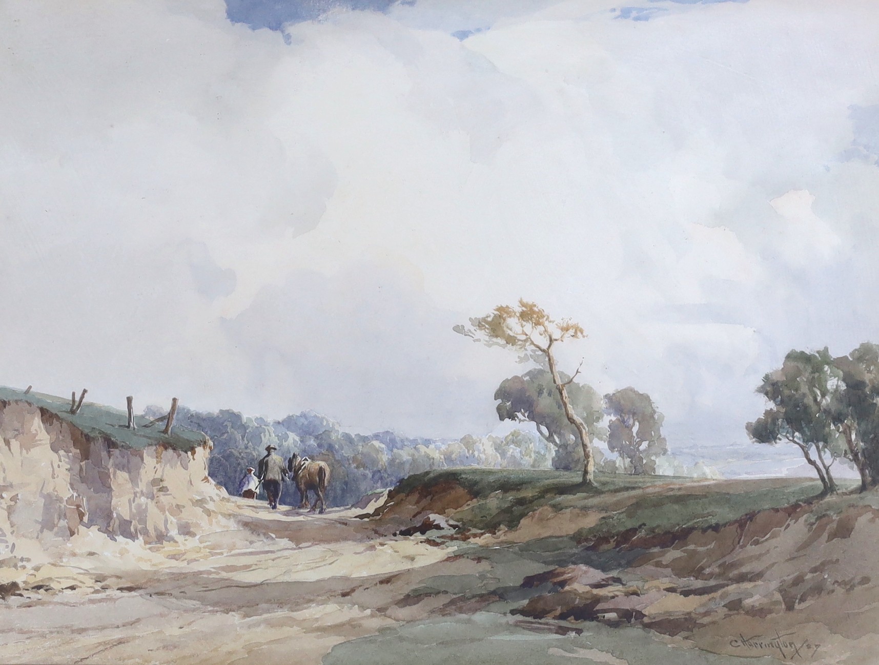 Charles Harrington (1865-1943), watercolour, 'Road widening, Sussex', signed and dated '27, 27 x 37cm                                                                                                                       