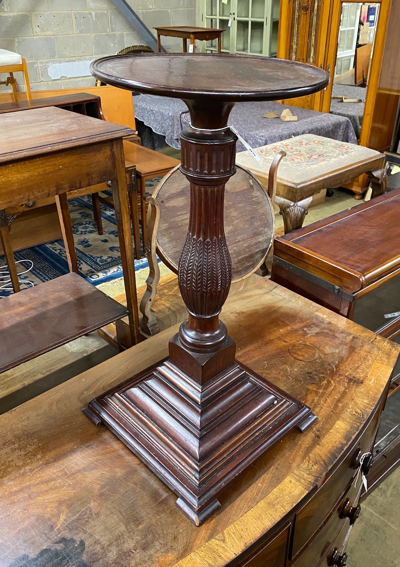 A George III style mahogany wine table, incorporates old timber, height 67cm                                                                                                                                                