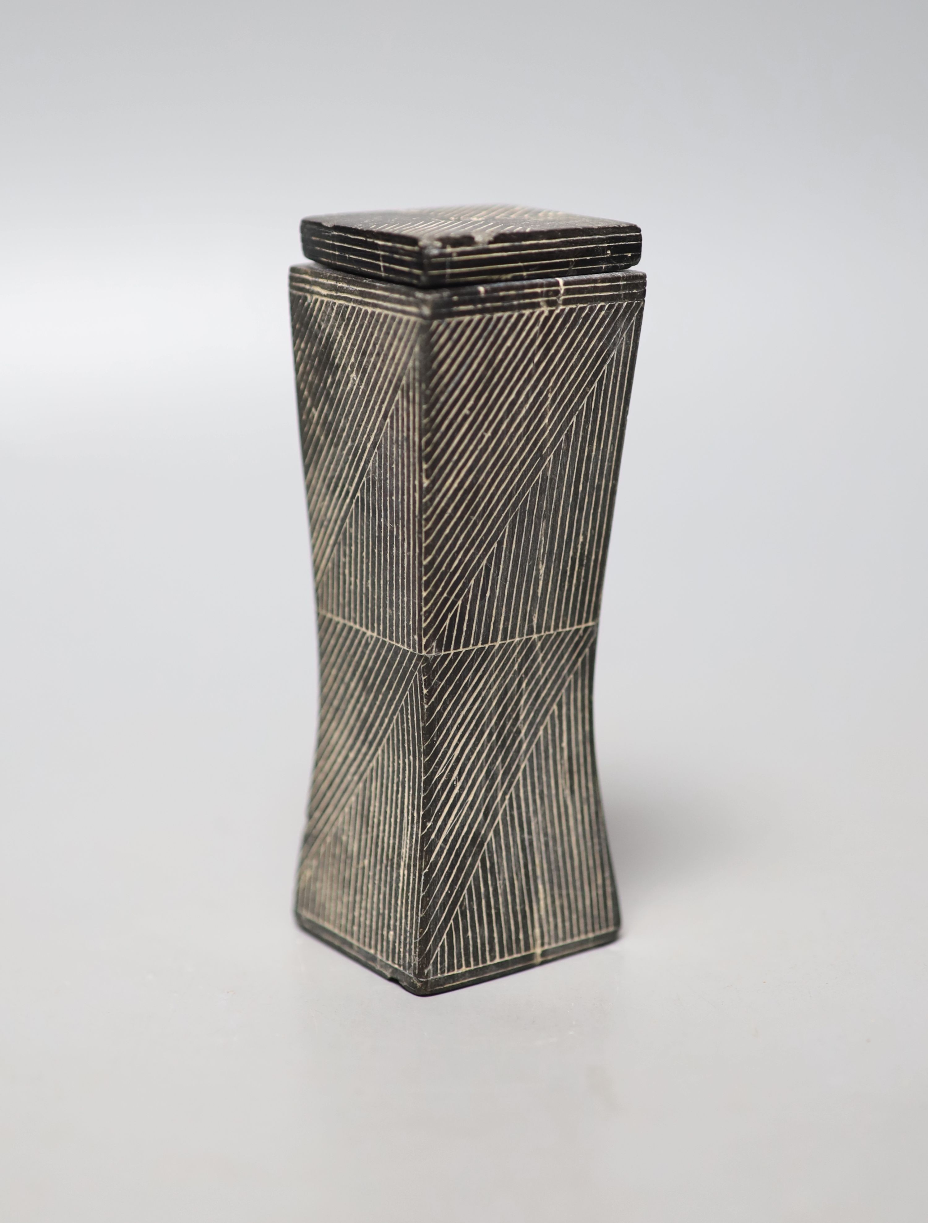 A Bactrian? steatite medicine jar and cover, 12cm                                                                                                                                                                           