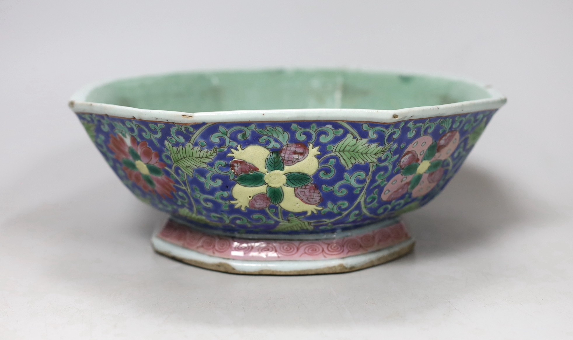 A 19th century Chinese octagonal enamelled porcelain bowl, 20cms wide                                                                                                                                                       