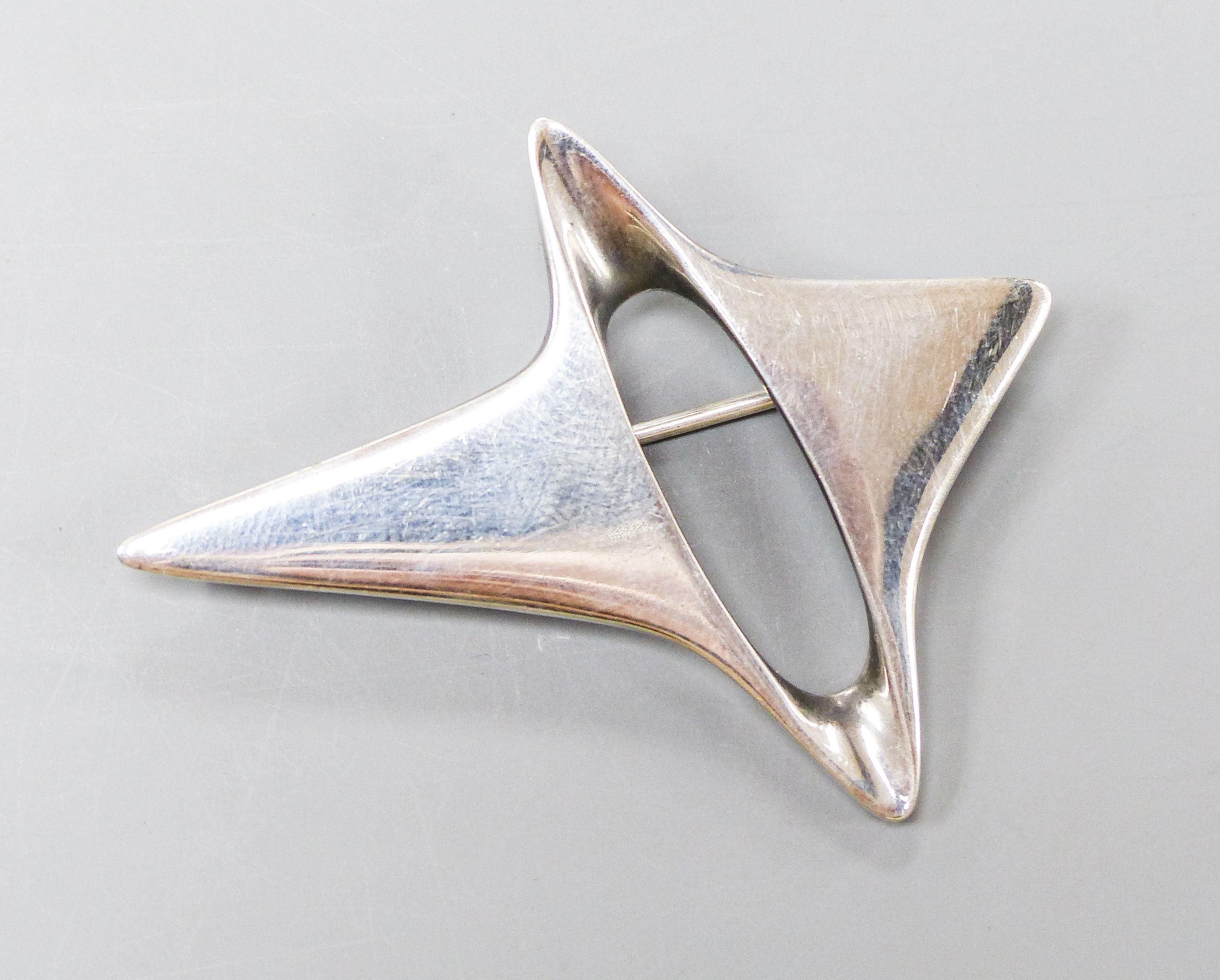 A Georg Jensen sterling abstract brooch, no. 339, 57mm.                                                                                                                                                                     