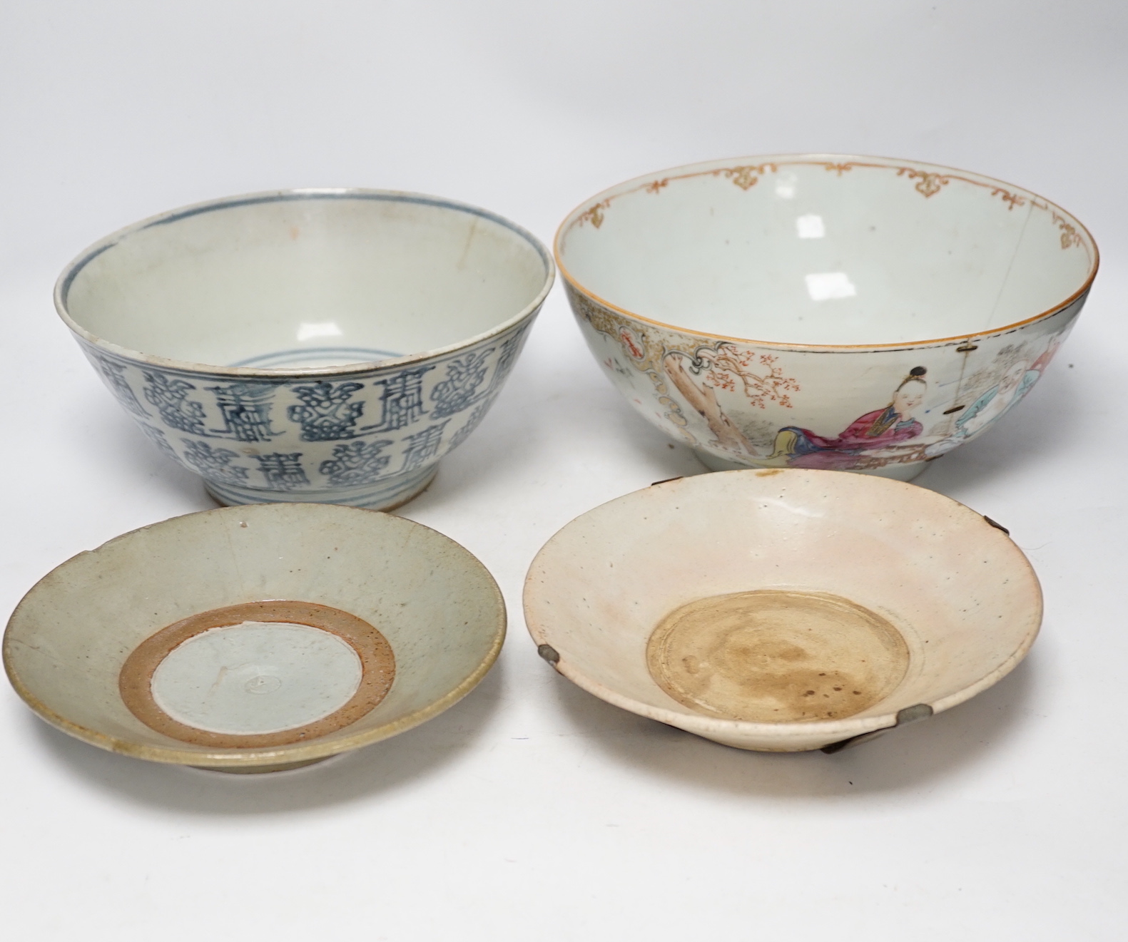 A Chinese Export bowl and three others, export bowl 11cm high                                                                                                                                                               