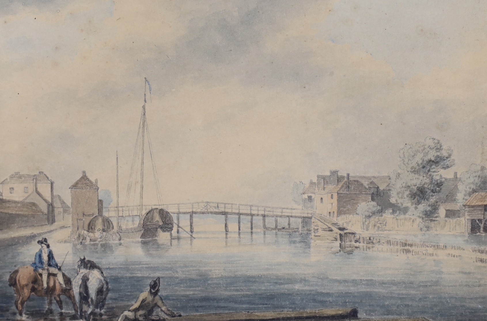 19th century English School, watercolour, Eaton Bridge, Windsor, 14 x 21cm, unframed                                                                                                                                        