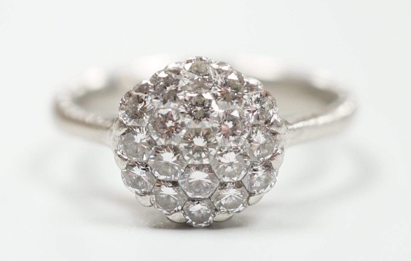 A modern Alito platinum and hexagonal cluster ring, size O, gross weight 8.4 grams.                                                                                                                                         