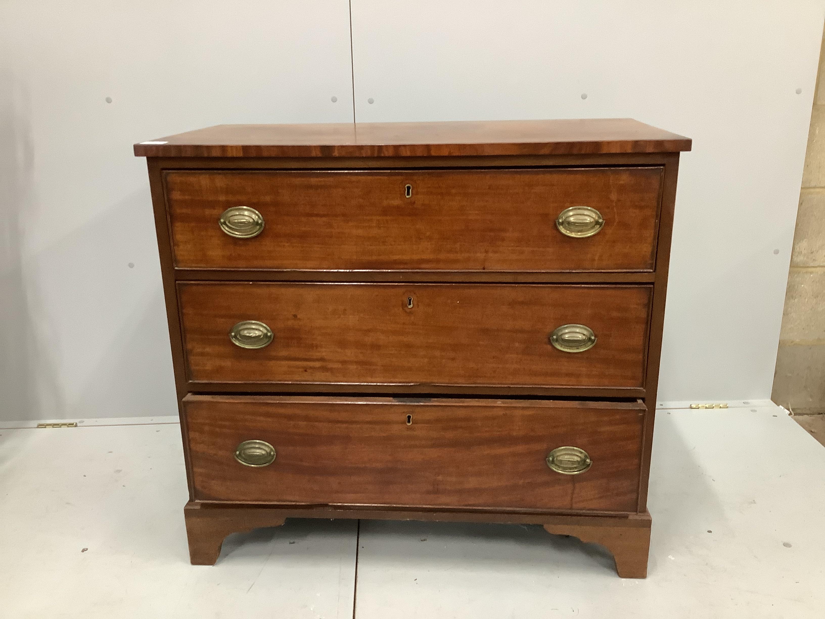 A Regency mahogany three drawer chest, width 93cm, depth 47cm, height 85cm                                                                                                                                                  