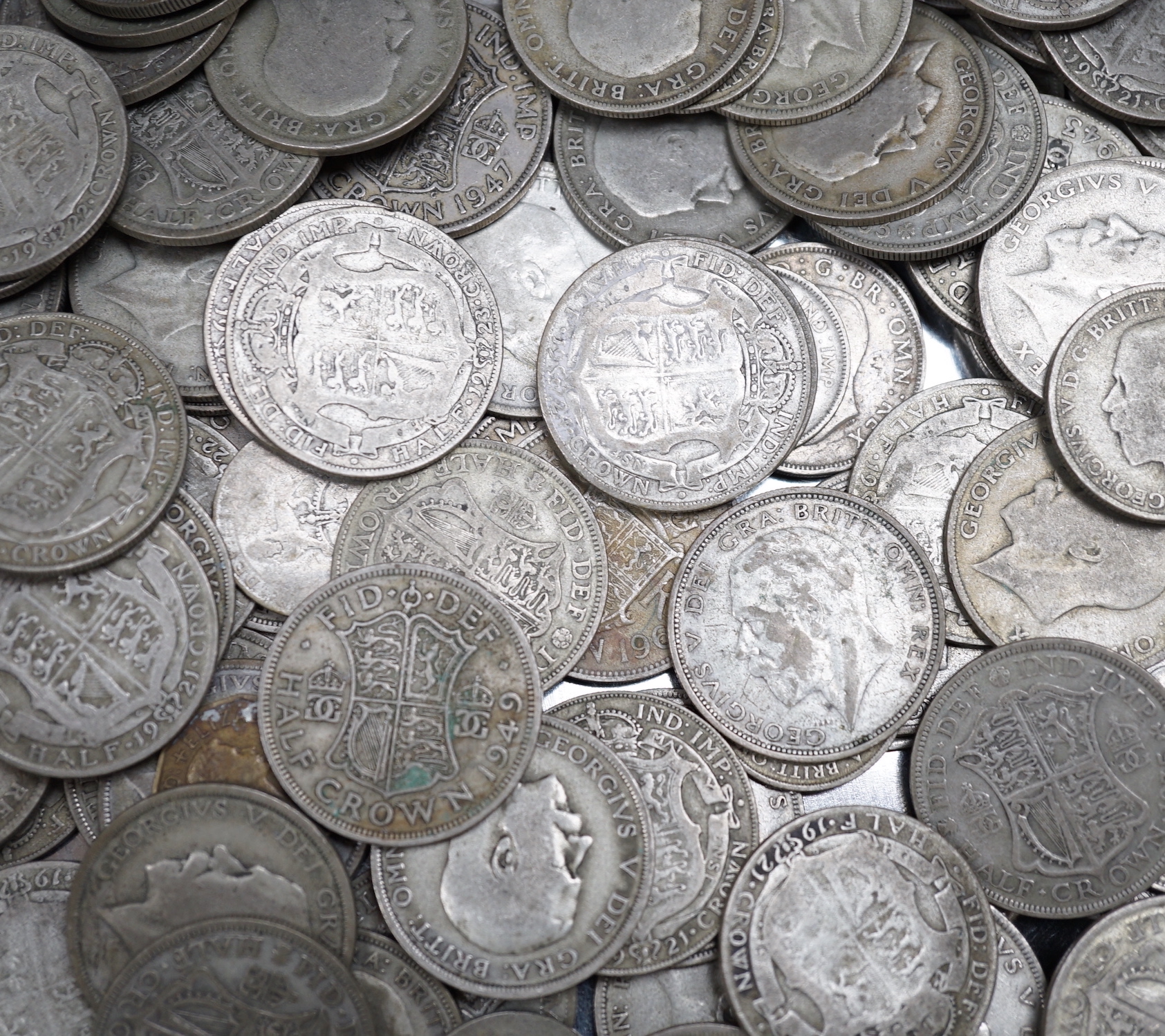 A group of George V and VI halfcrowns and other coins                                                                                                                                                                       