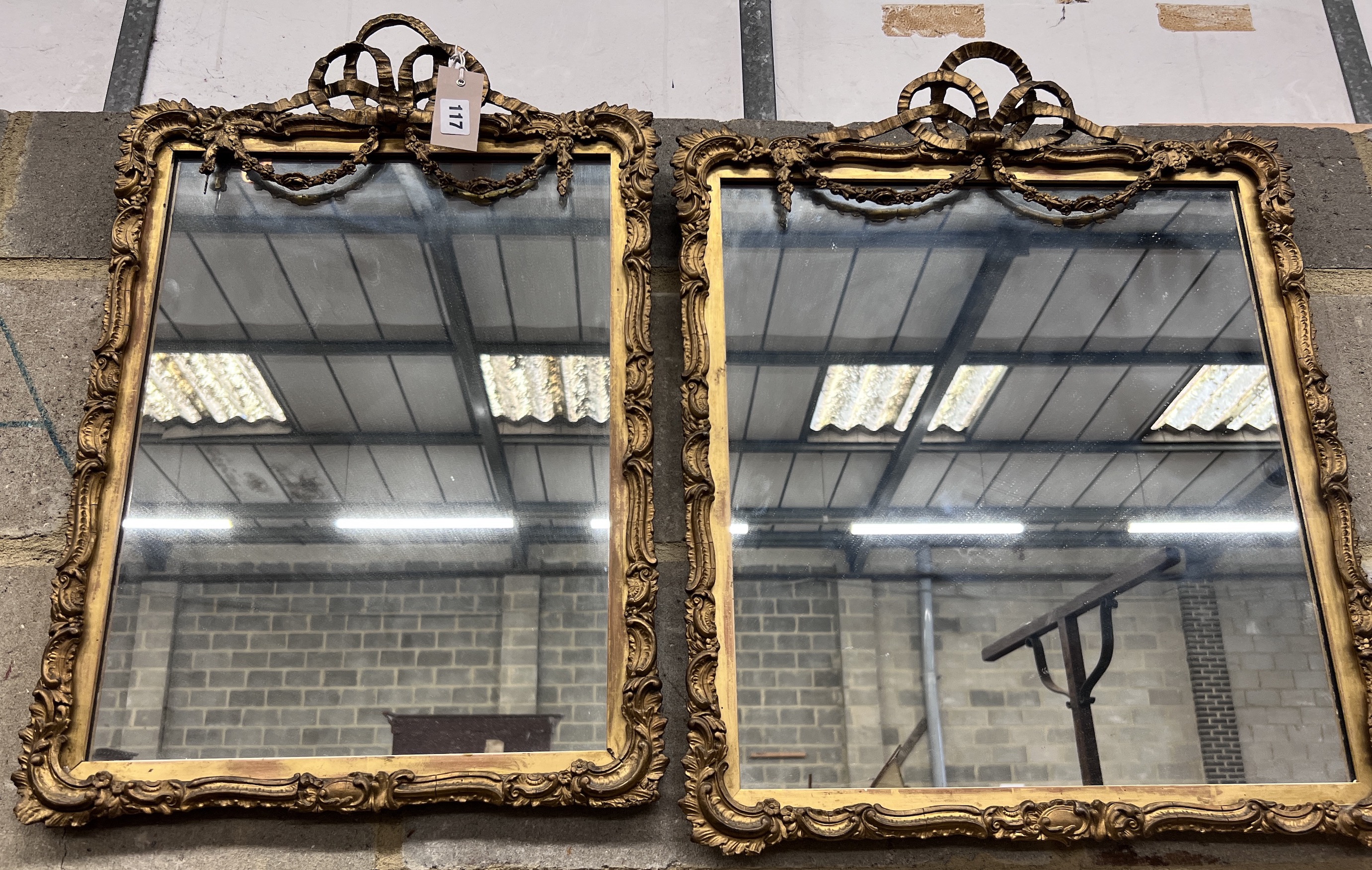 Two similar Louis XVI style giltwood and composition mirrors, width 50cm, height 62cm                                                                                                                                       