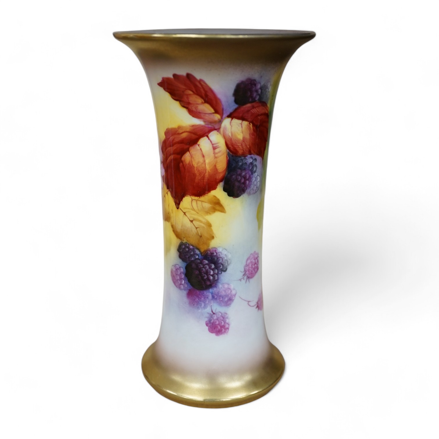 A Royal Worcester fruit painted vase by Kitty Blake, model number 923, 19cm. Condition - good                                                                                                                               