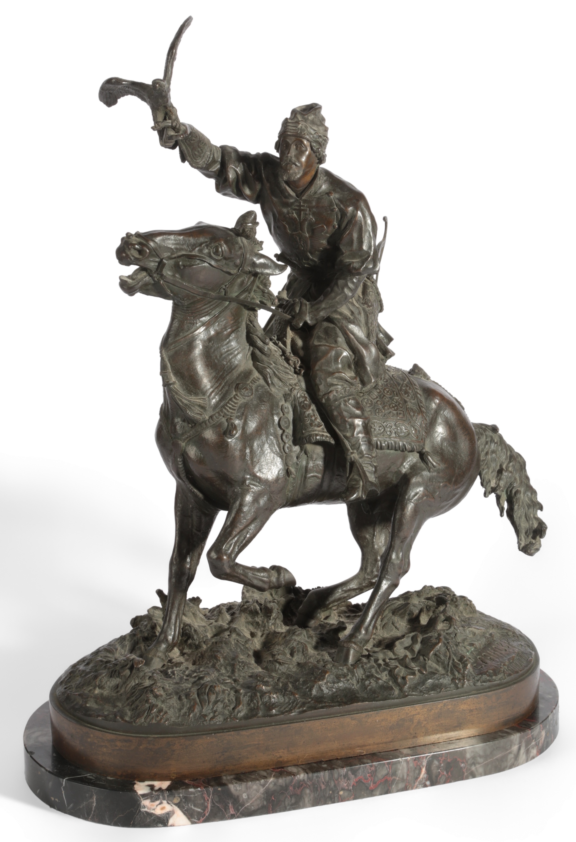 A bronze entitled 'The Tsar's Falconer' after the Russian sculptor Evgeny Lancere (1848–1886)