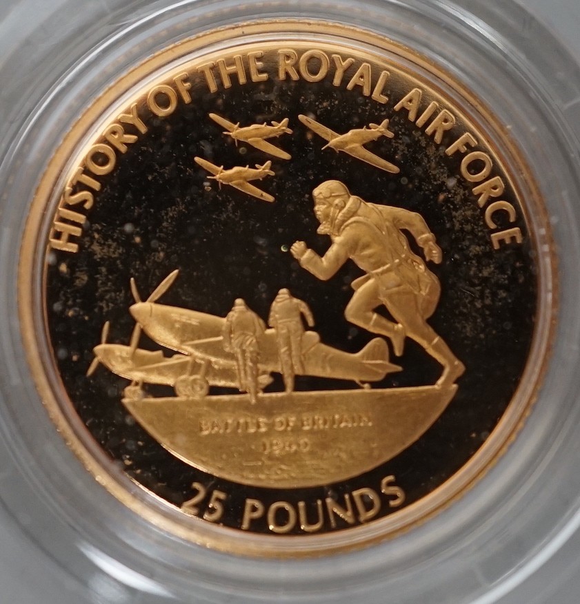 A Guernsey History of the RAF gold proof £25 coin                                                                                                                                                                           